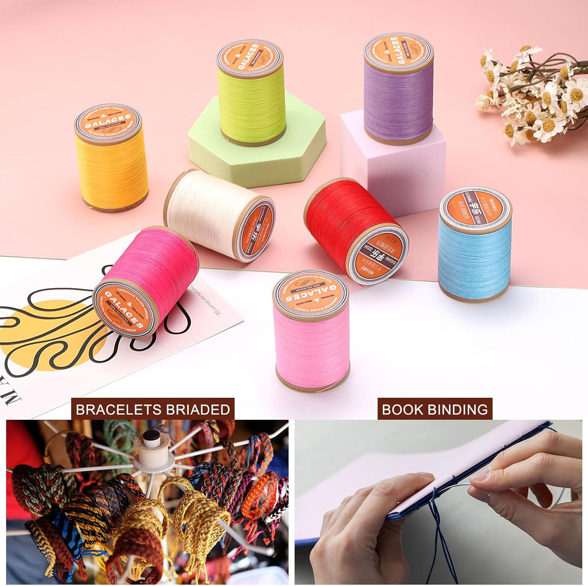 uxcell Round Leather Sewing Waxed Thread 220m/240 Yards 420D Dark