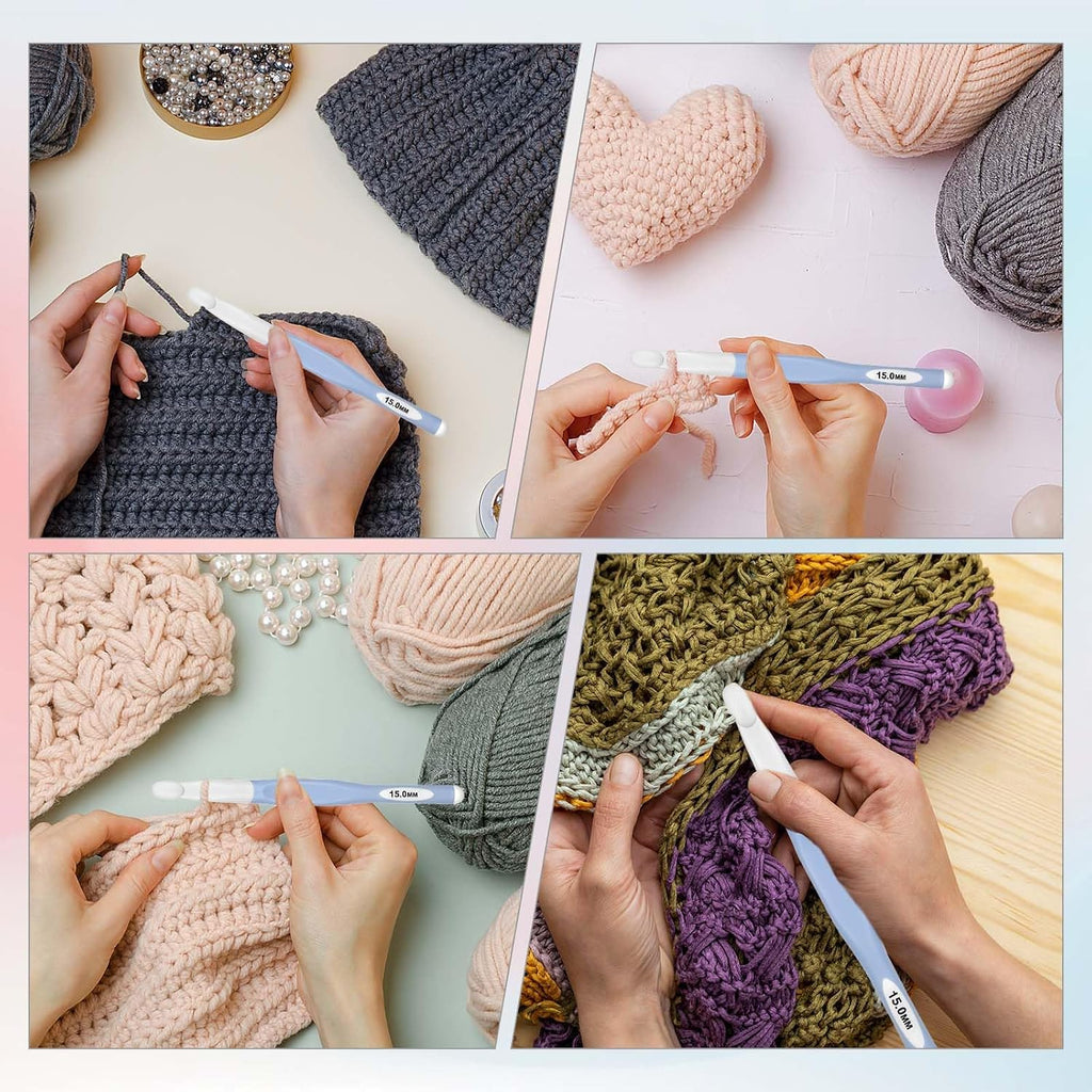 15mm Large Size Crochet with Ergonomiv Handle, Long Rubber Handle