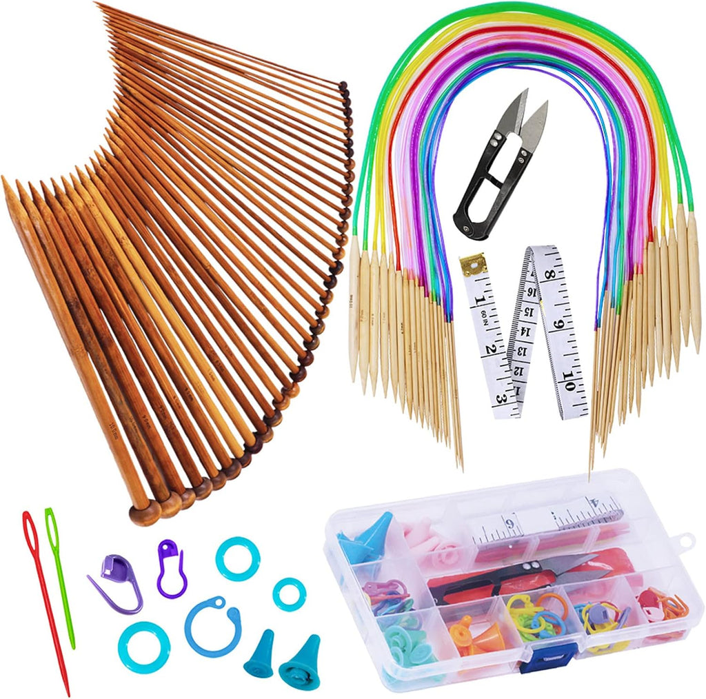 Exquiss Bamboo Knitting Needles Set, 18 Pairs Circular(31.5”) Wooden