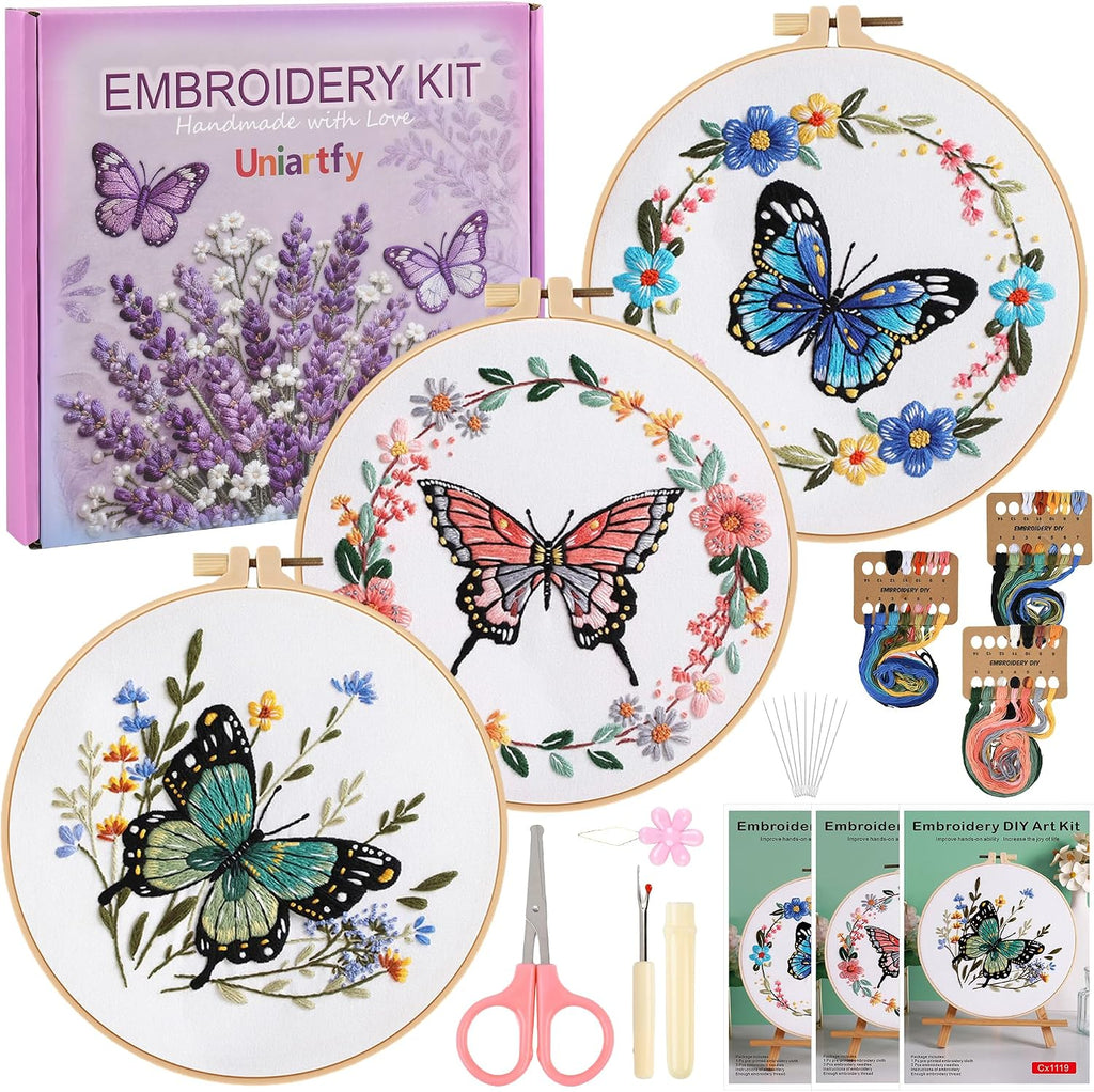 Uniartfy Butterfly Flower Embroidery Kit for Beginners, Cross Stitch