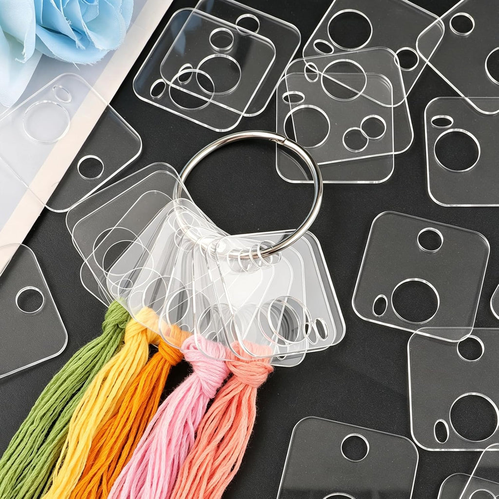 53 Pcs Clear Acrylic Embroidery Floss Drops,Hinged Ring Thread Bobbins