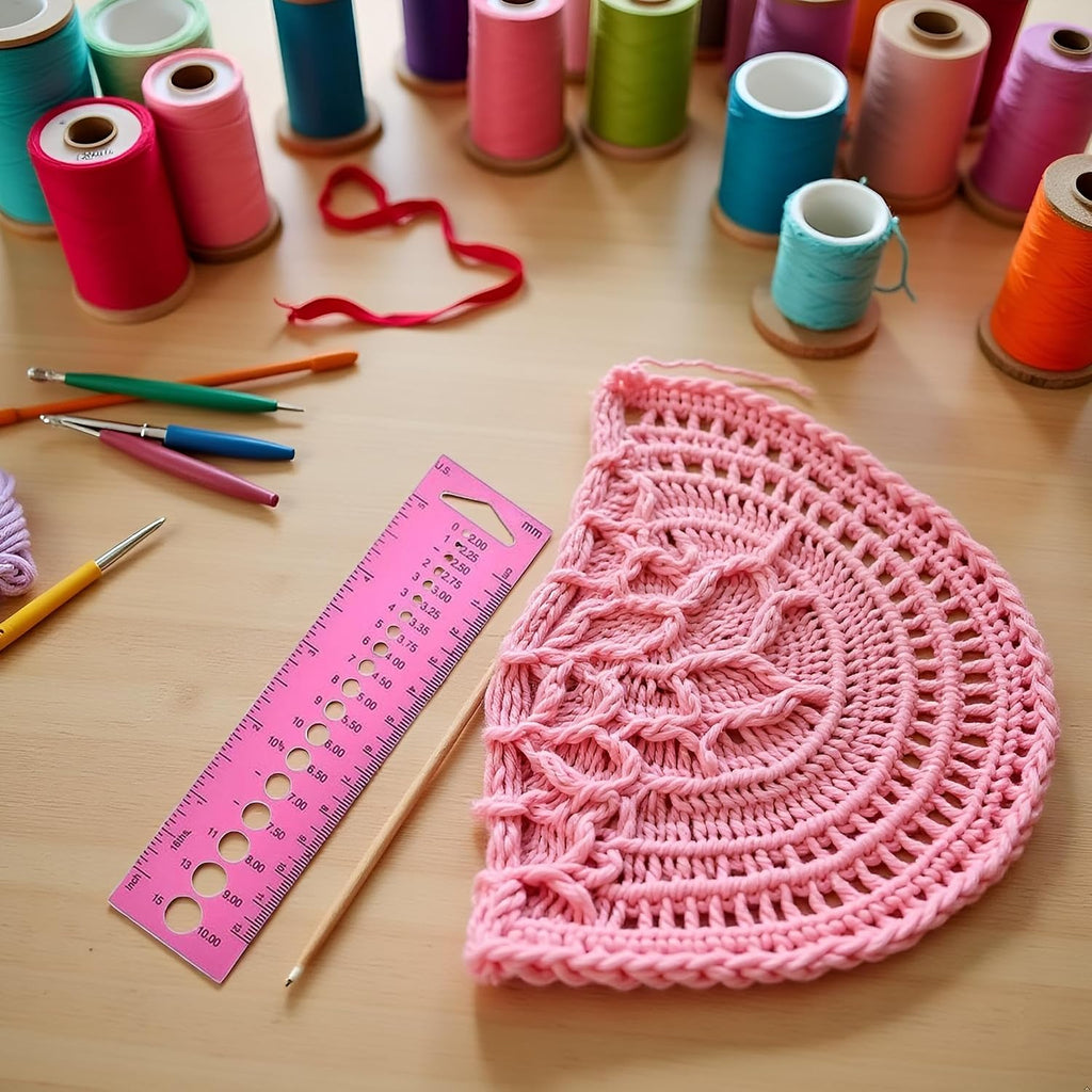 Pink Measure Ruler, Plastic Inch All in One Crochet Hook Craft for