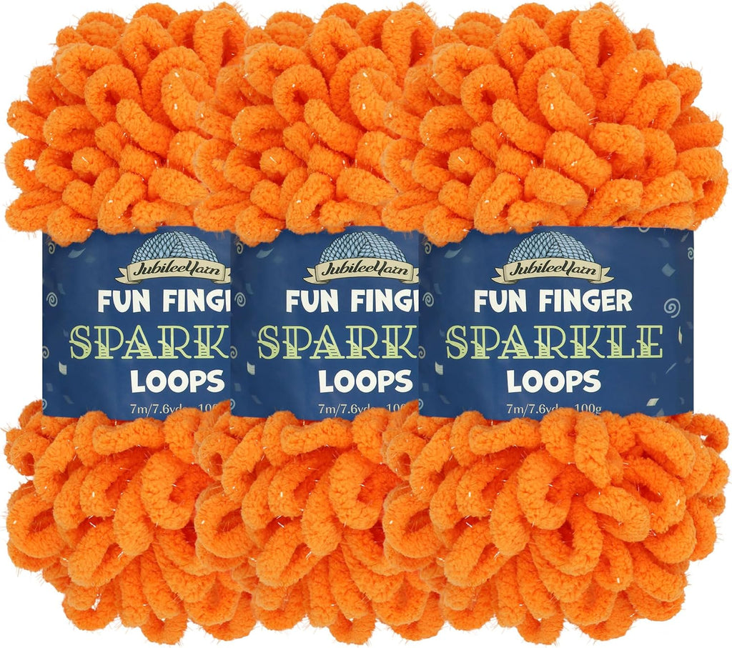 JubileeYarn Fun Finger Sparkle Loops Yarn - Orange Peel - 3 Skeins