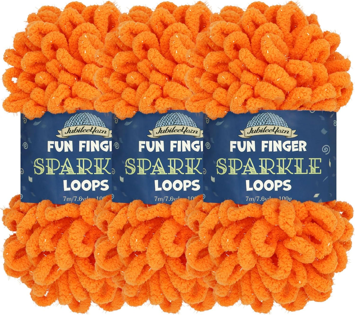 JubileeYarn Fun Finger Sparkle Loops Yarn - Orange Peel - 3 Skeins