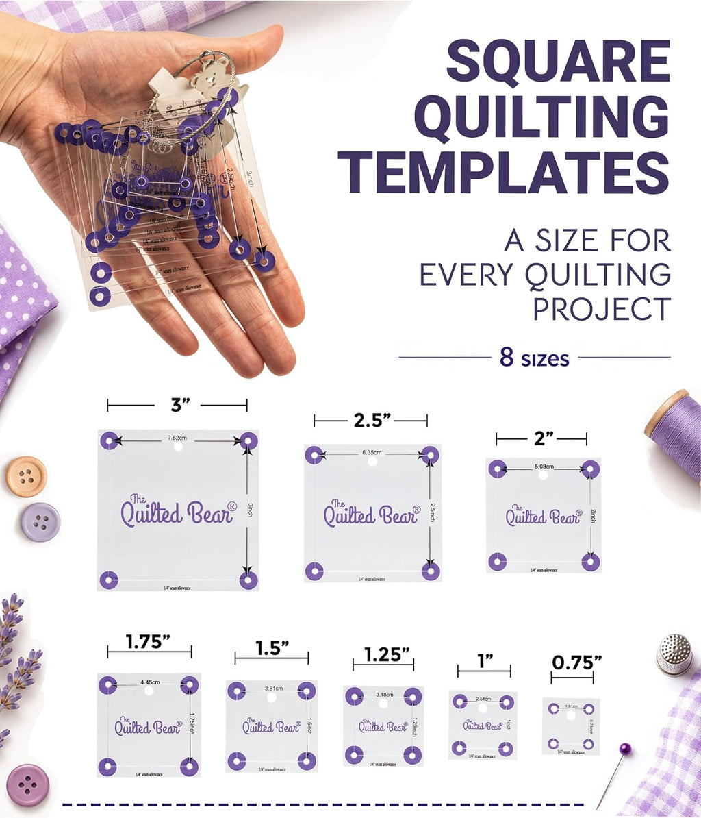 The Quilted Bear Square Quilting Templates, Set of 8