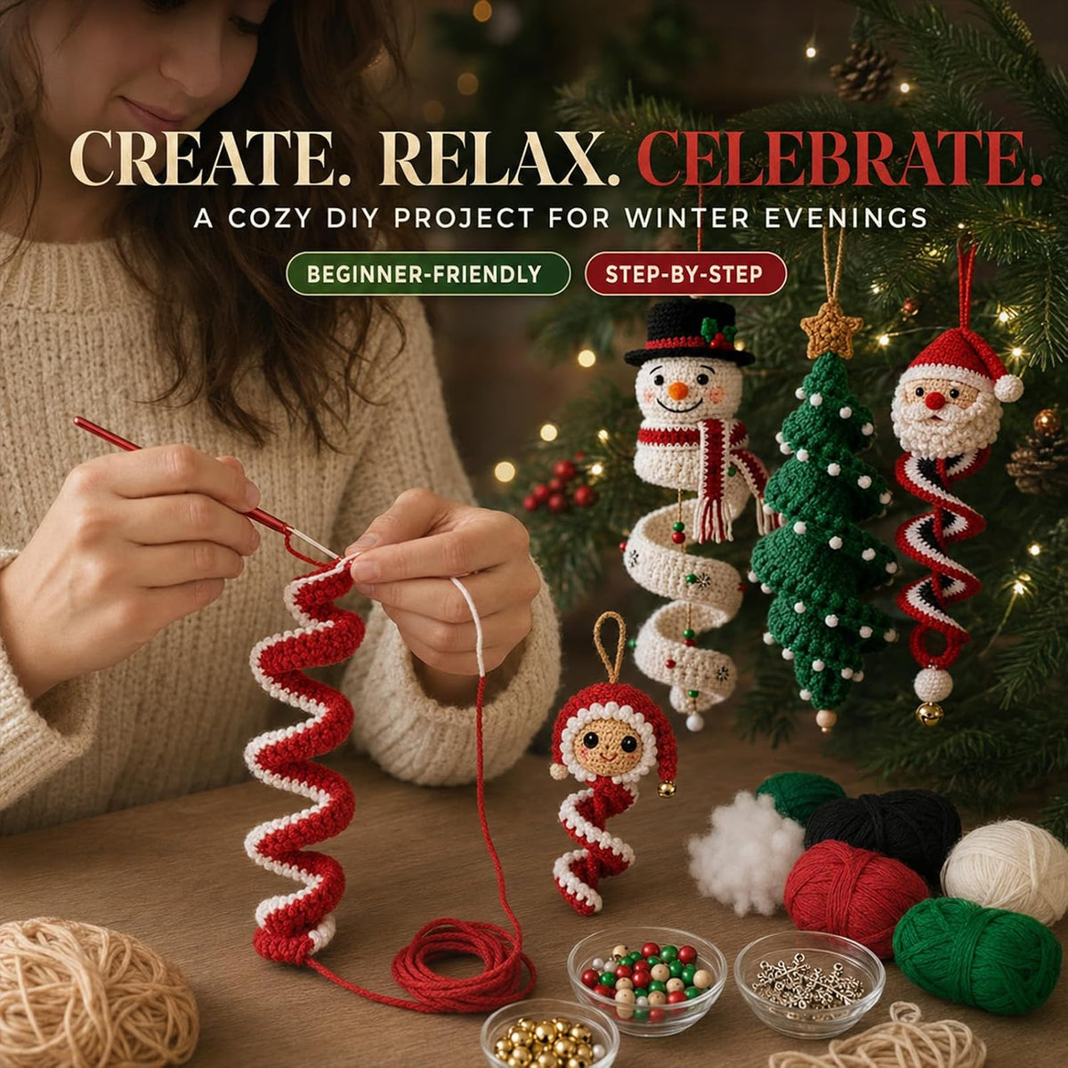 Crochet Snowman Spiral Ornament DIY Kit, Christmas Decoration