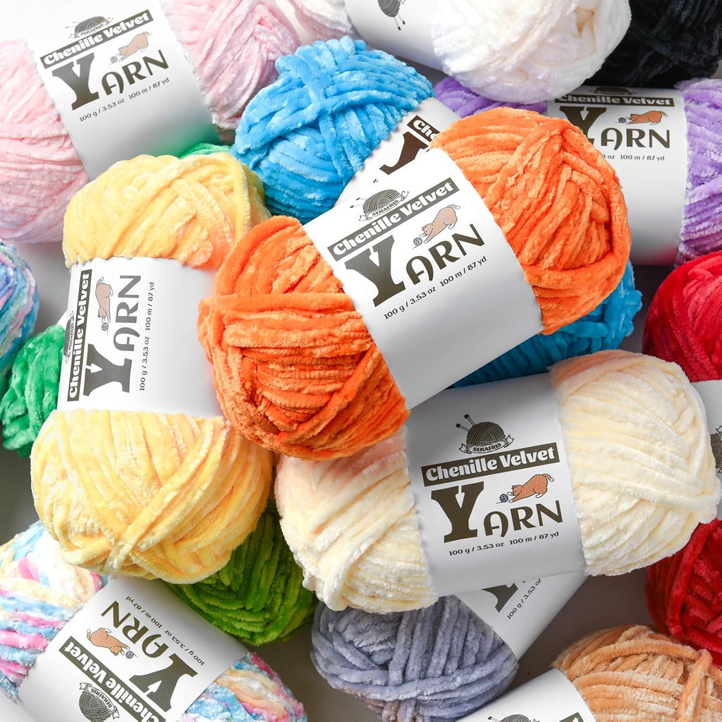 Chenille Velvet Yarn for Crocheting Beginner Yarn 12 Pack Multicolor