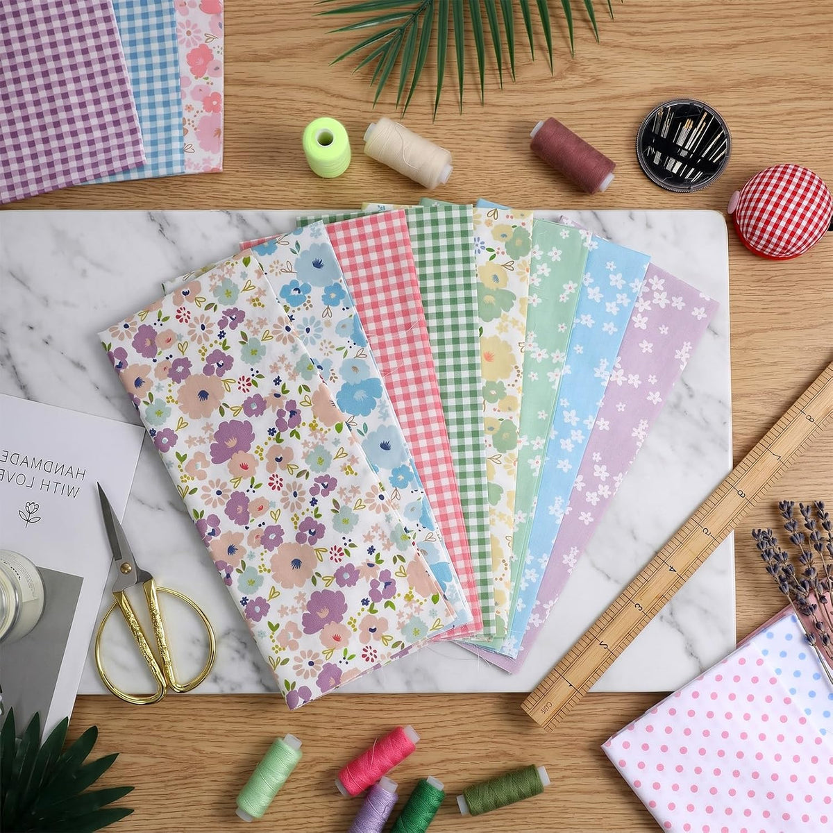 14 Pcs 18" x 22" Pure Cotton Floral Printed Sewing Fabric, Fat