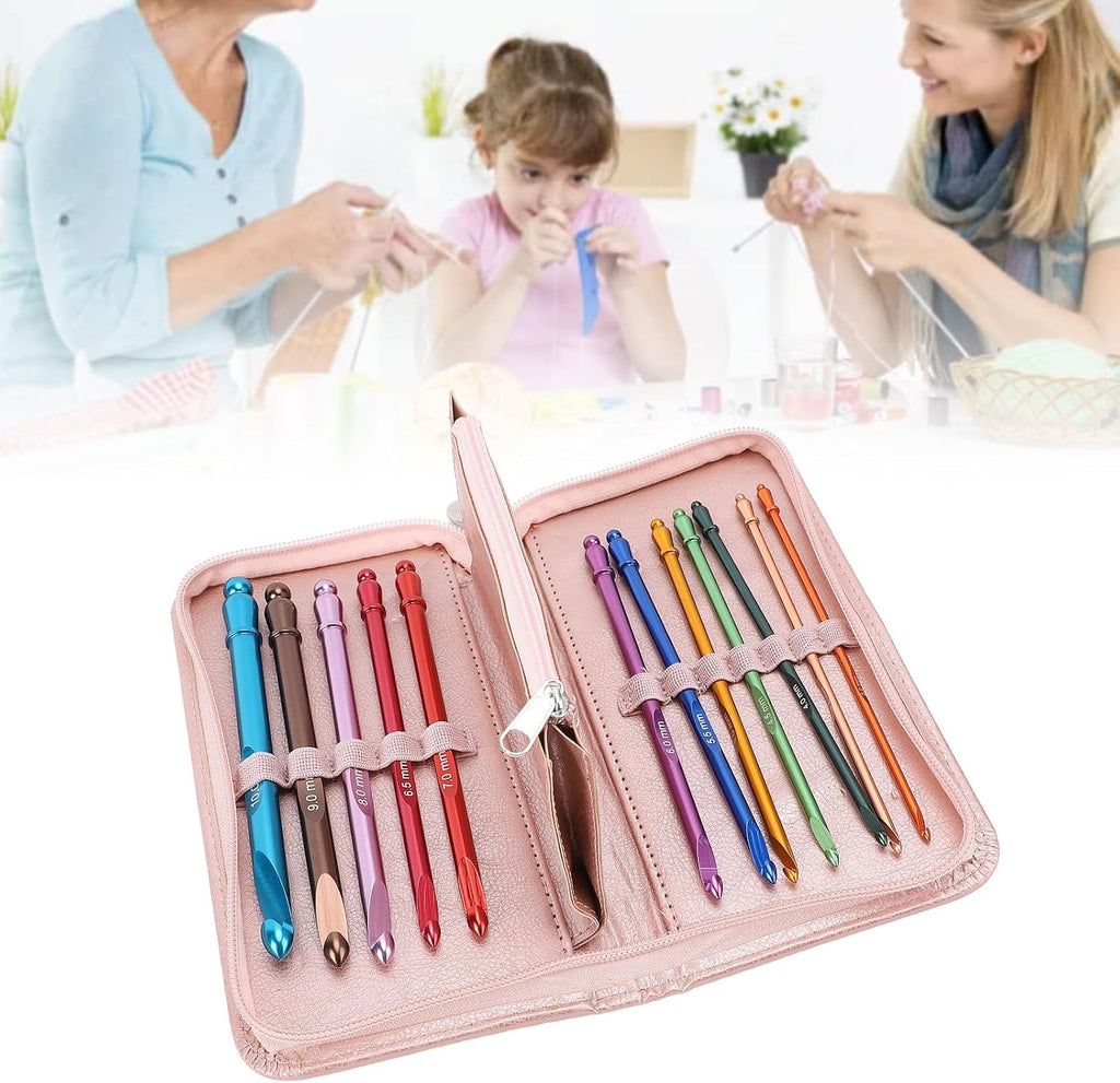 Crochet Hooks Set, 12PCS 3 to 10mm Ergonomic Aluminum Metal 15cm Long