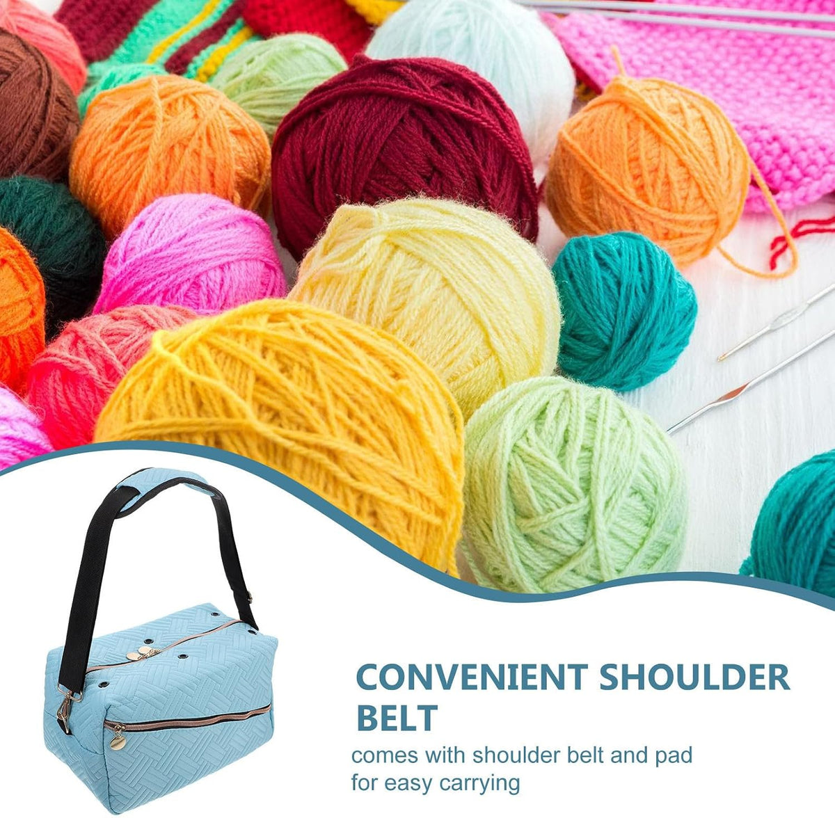 Crochet Yarn Storage Bag Organizer with Shoulder Strap and Pockets