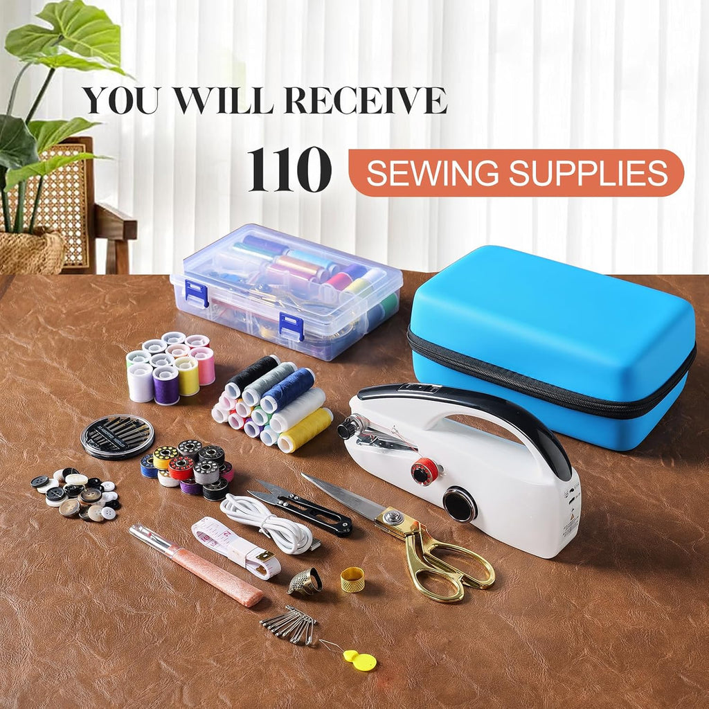 Handheld Sewing Machine Heavy Duty, with Blue Leather Storage Case and
