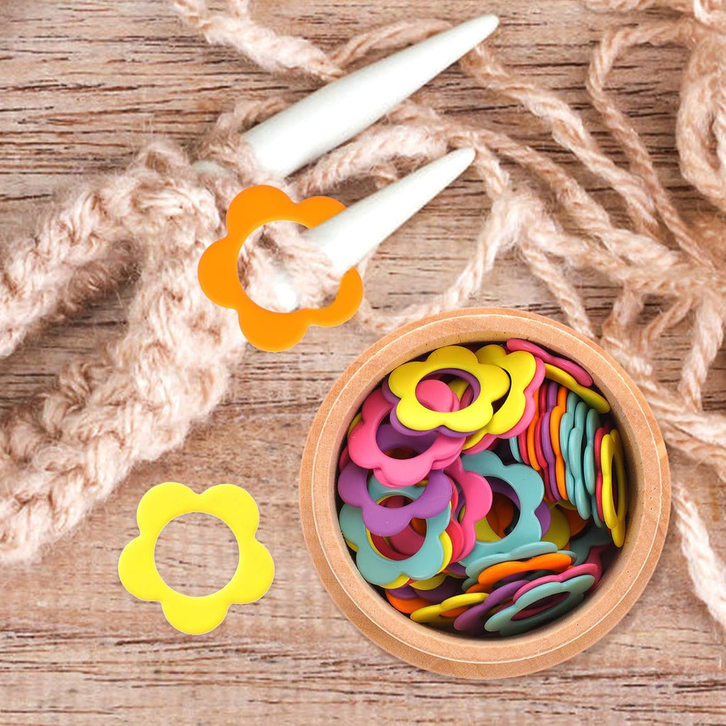 Knitting Stitch Markers Rings for DIY Crafters with Wooden Storage Box