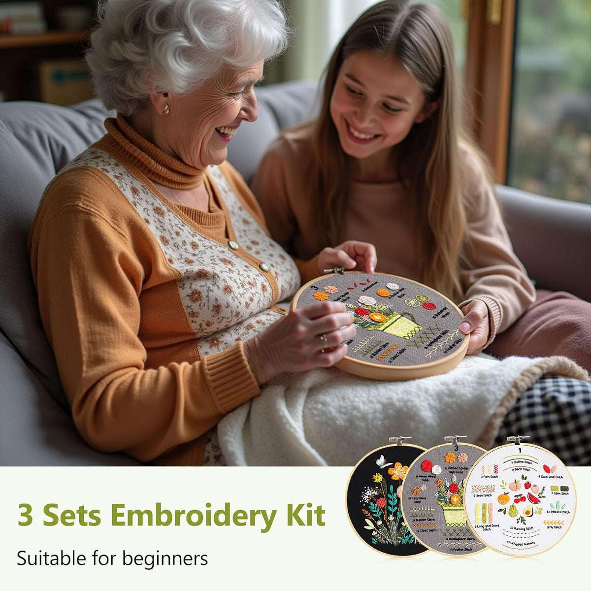 Santune 3 Pack Beginner Embroidery Kits for Adults DIY Starter Kit