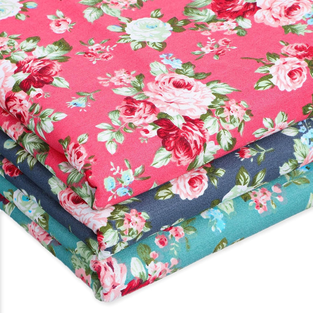 3 Pcs Floral Cotton Fabric by the Yard 63 X 36 in, 3 Yards