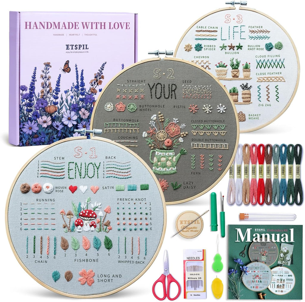 ETSPIL Embroidery Kit for Beginners, 4K Step-by-Step Video, Adults