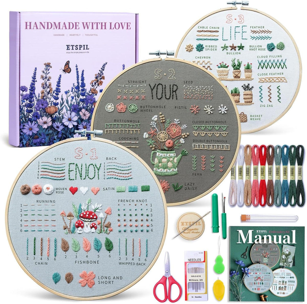 ETSPIL Embroidery Kit for Beginners, 4K Step-by-Step Video, Adults