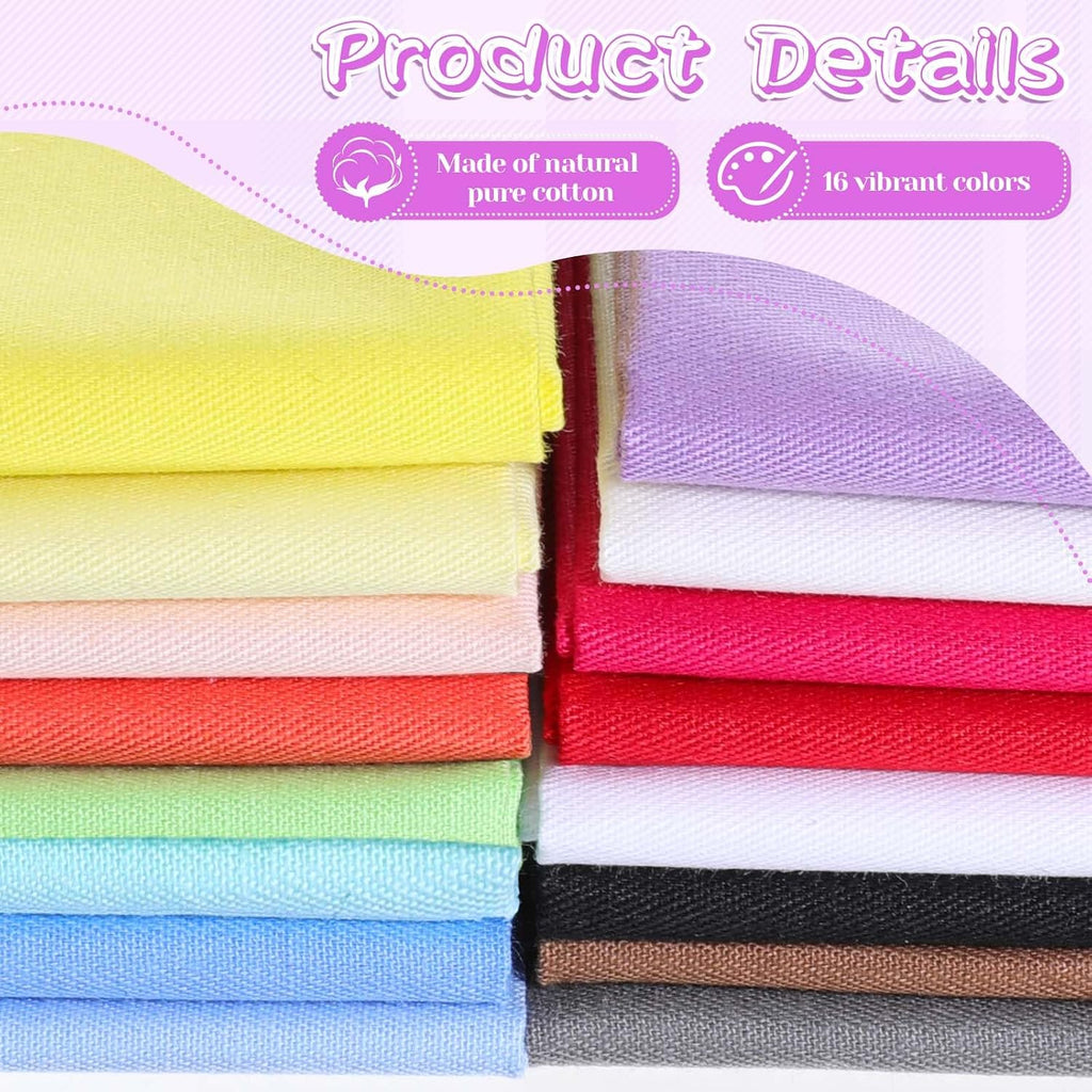 16 Pcs 18 x 22 inches Cotton Fabric, Assorted Colors Solid Precut