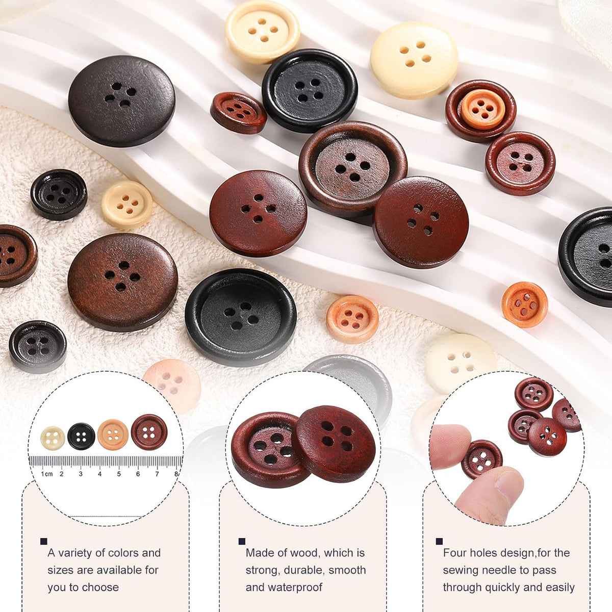 HARFINGTON 10pcs 20L Wooden Sewing Button 1/2"(12.5mm) 4 Holes Wood