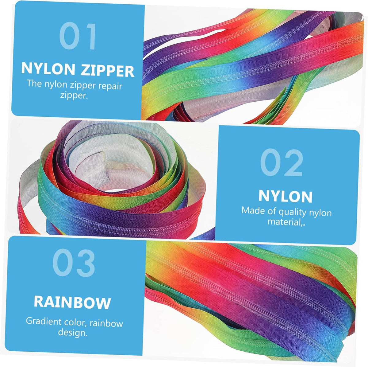 Rainbow Nylon Coil Zipper for Clothes and Makeup Bags, Type B