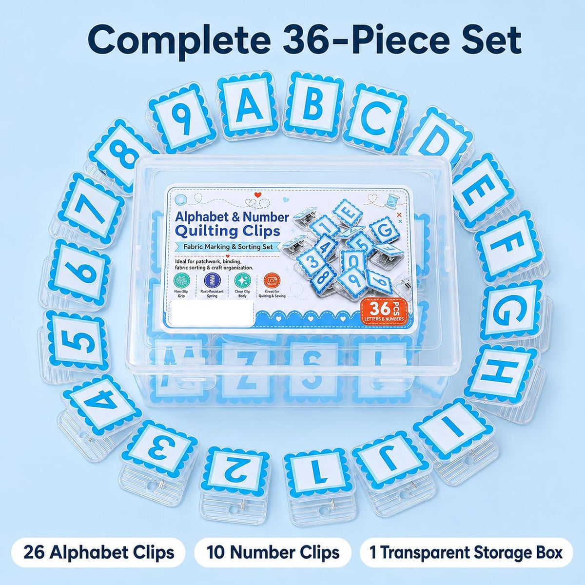 cobee 36PCS Sewing Clips for Fabric, Quilting Clips A-Z and 0-9 Clip