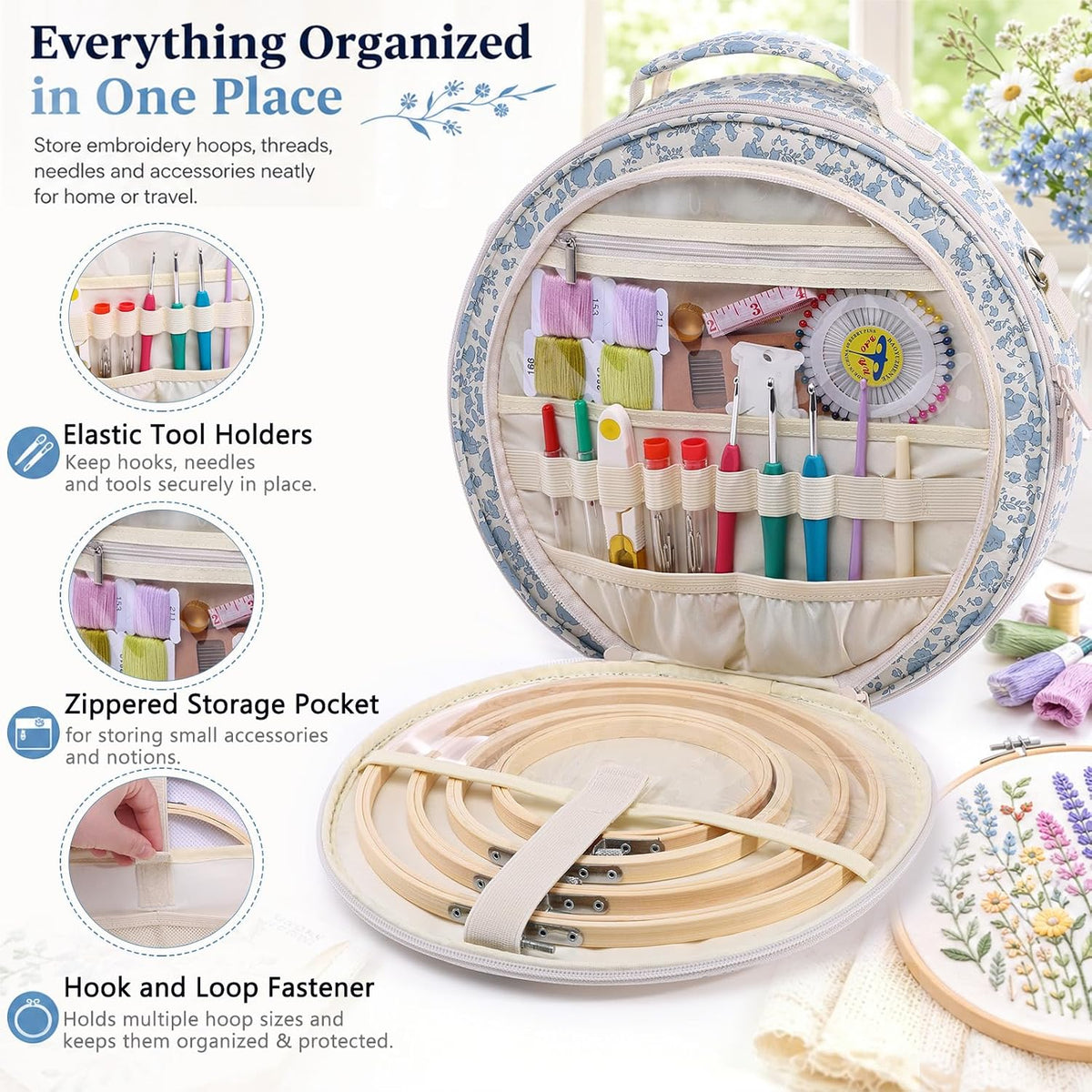 MYBAGZING Embroidery Bag, Hoop Storage Organizer up to 11" for Cross