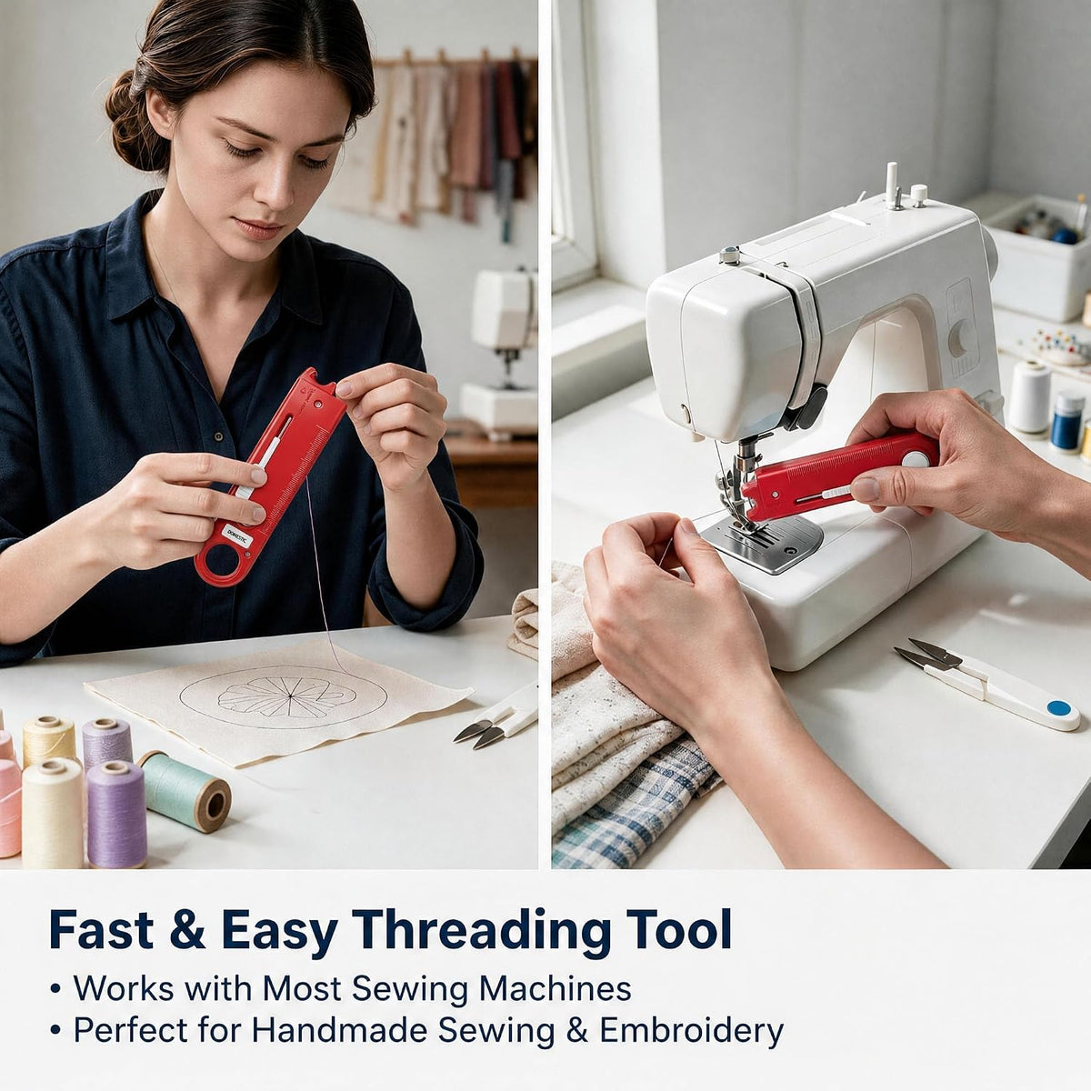 Quilive Automatic Needle Threader Tool for Sewing Machine & Hand