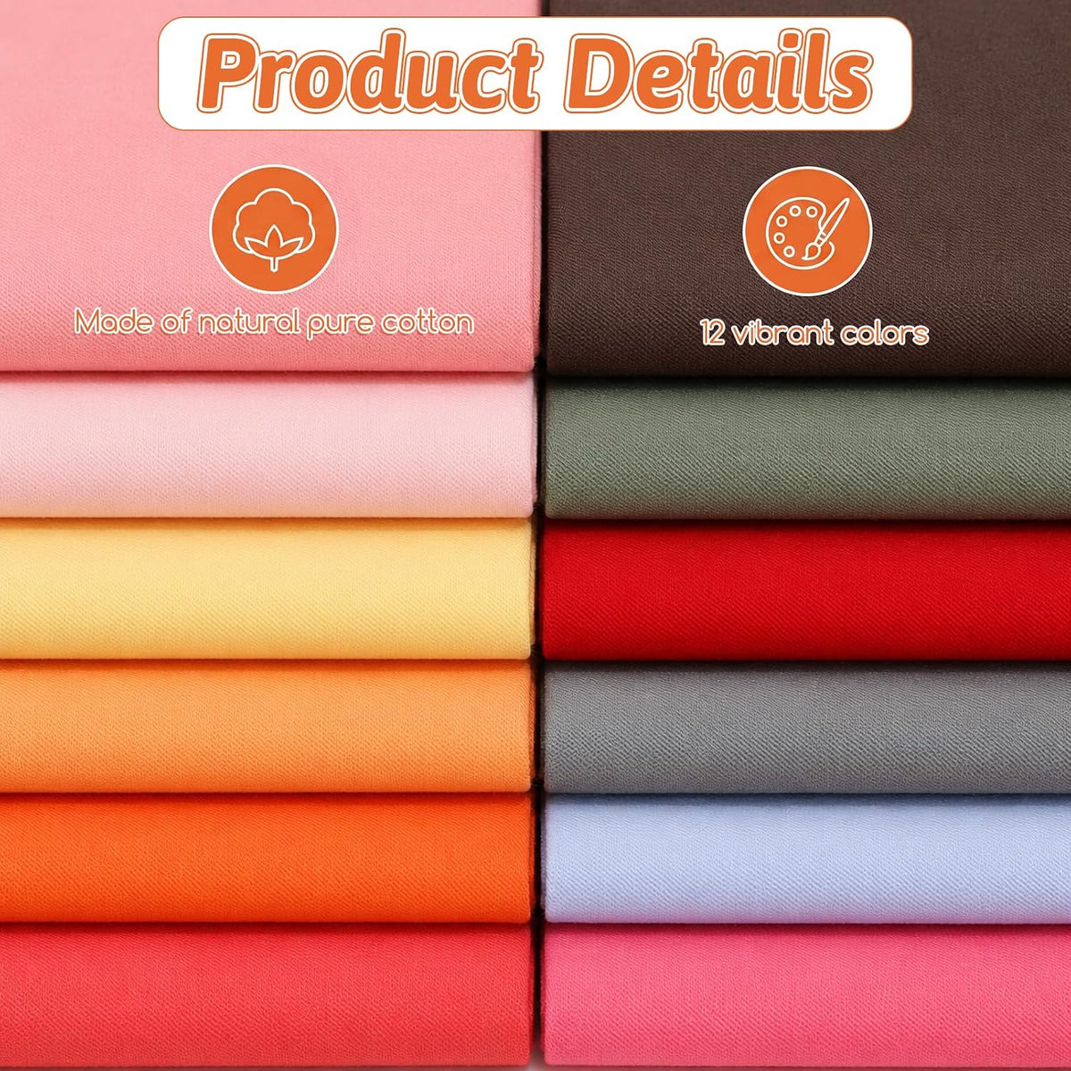 12 Pcs 18 x 22 inch Solid Colors Cotton Fabric Bundles, Solid Precut
