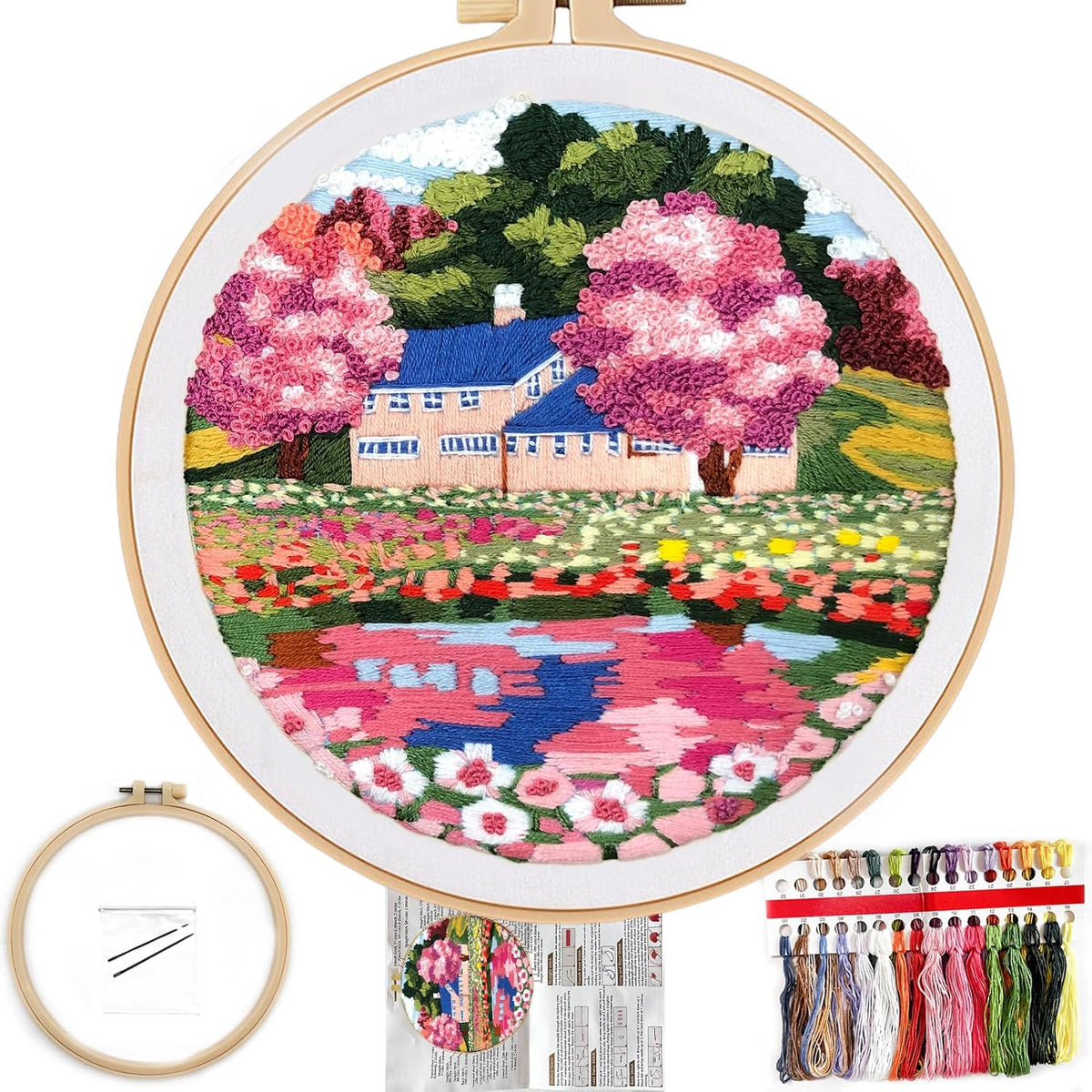 FONNUY Embroidery Kit for Beginners, Boho Nature Landscape Pre-Stamped
