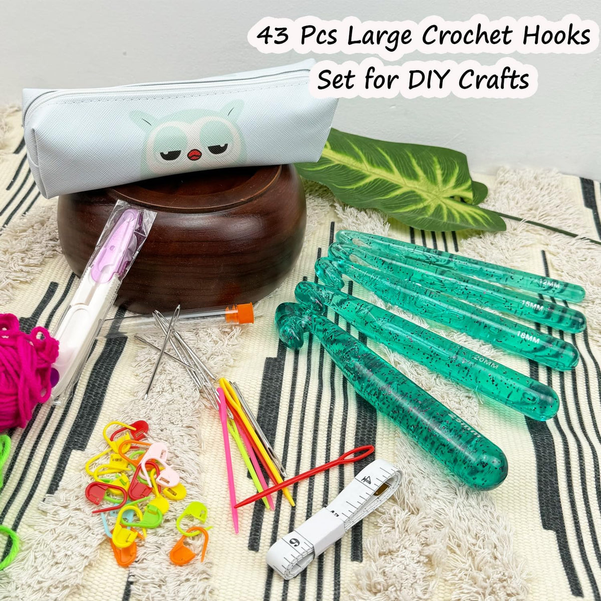 43 Pcs Large Crochet Hooks Set,12mm 15mm 18mm 20mm 25mm Large Crochet