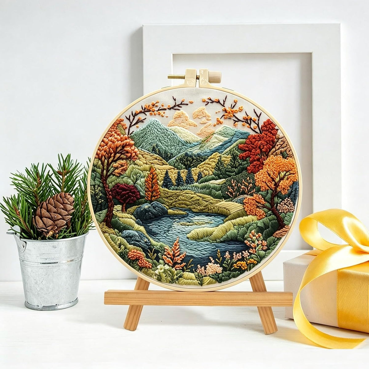 EUBUY Embroidery Kit for Beginners, Nature Landscape Pre-Stamped