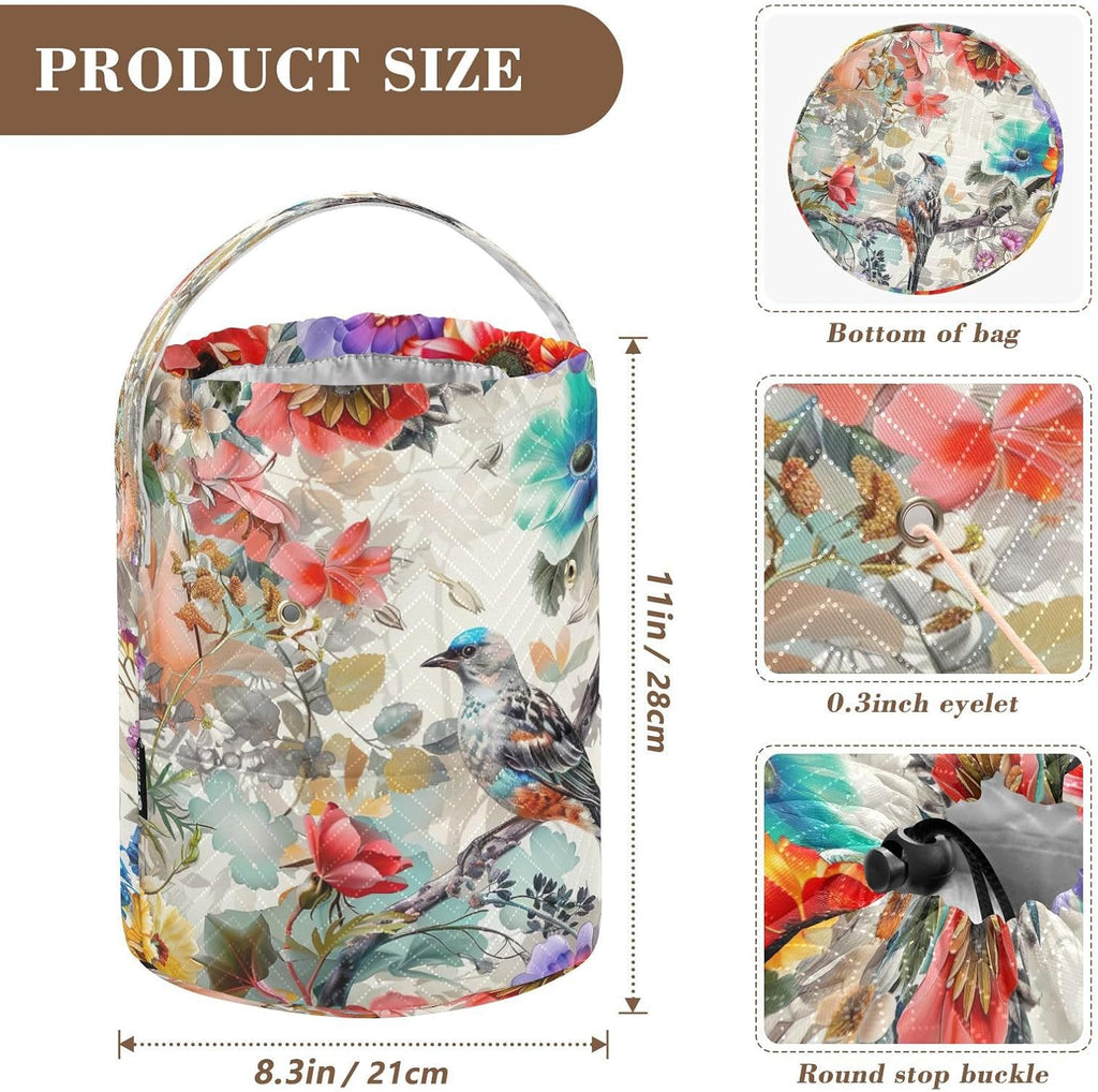 YETTASBIN Bird Flower Yarn Storage Bag, Large Crochet Knitting Bag