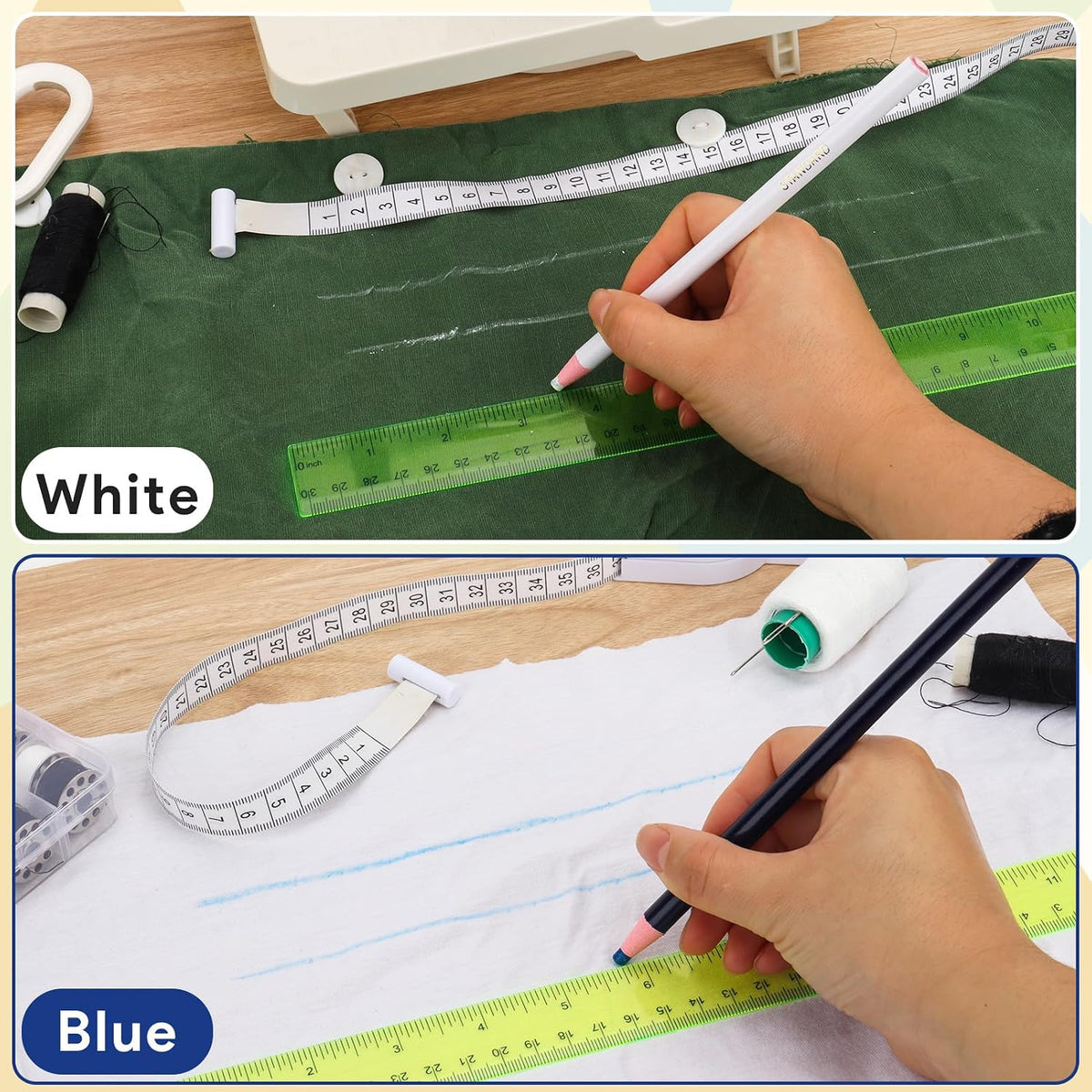 8Pcs Sewing Pencils for Fabric Washable Blue & White Fabric Marking