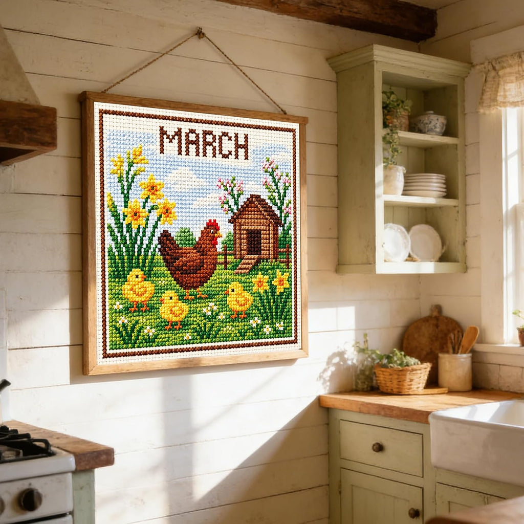 Stamped Cross Stitch Kit for Adults Chicks 14CT 40x40cm