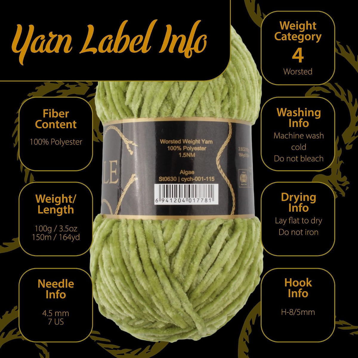 JubileeYarn Chenille Yarn - Shades of Green - 4 Skeins