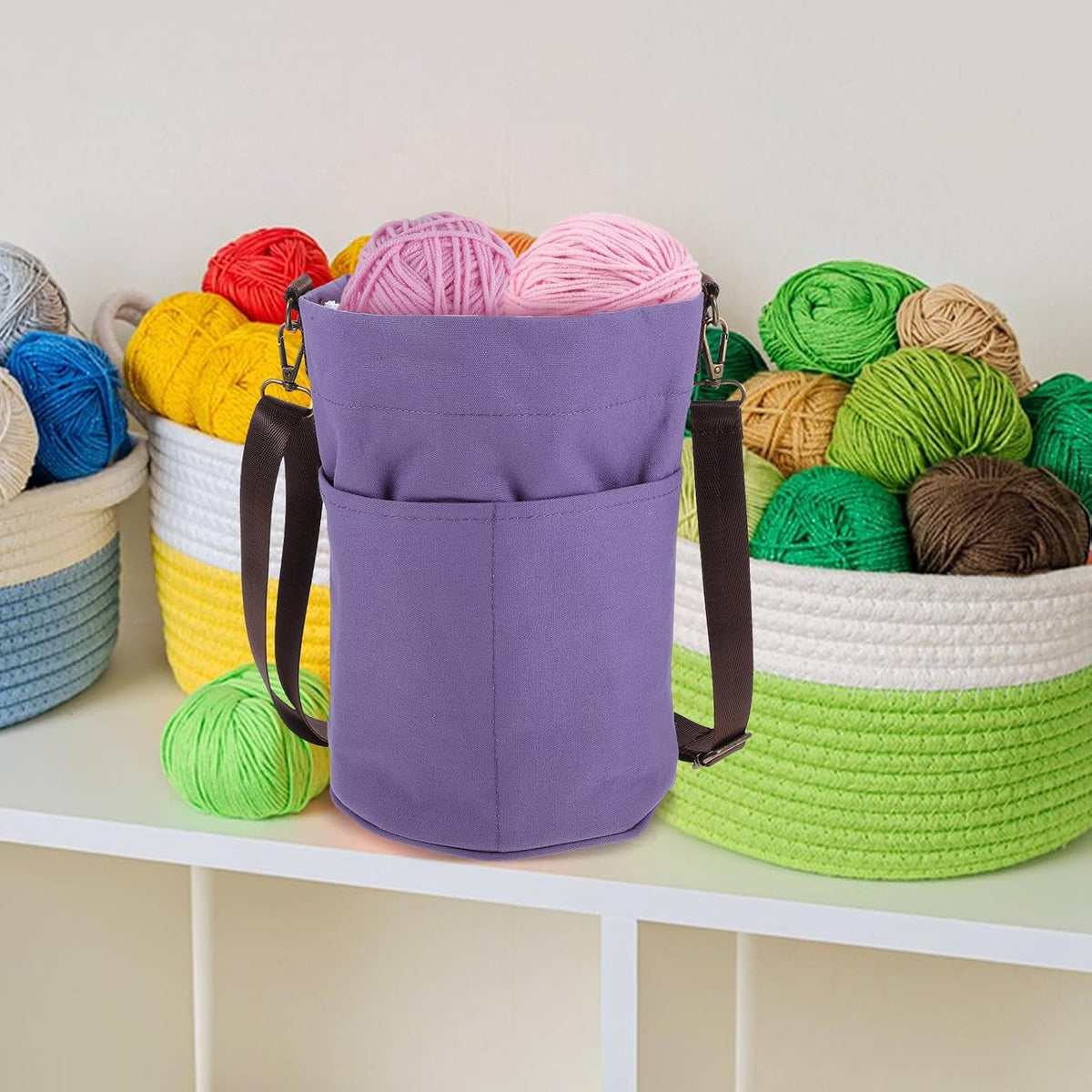 Canvas Crochet Tote Bag Organizer for Knitting Projects and Sewing