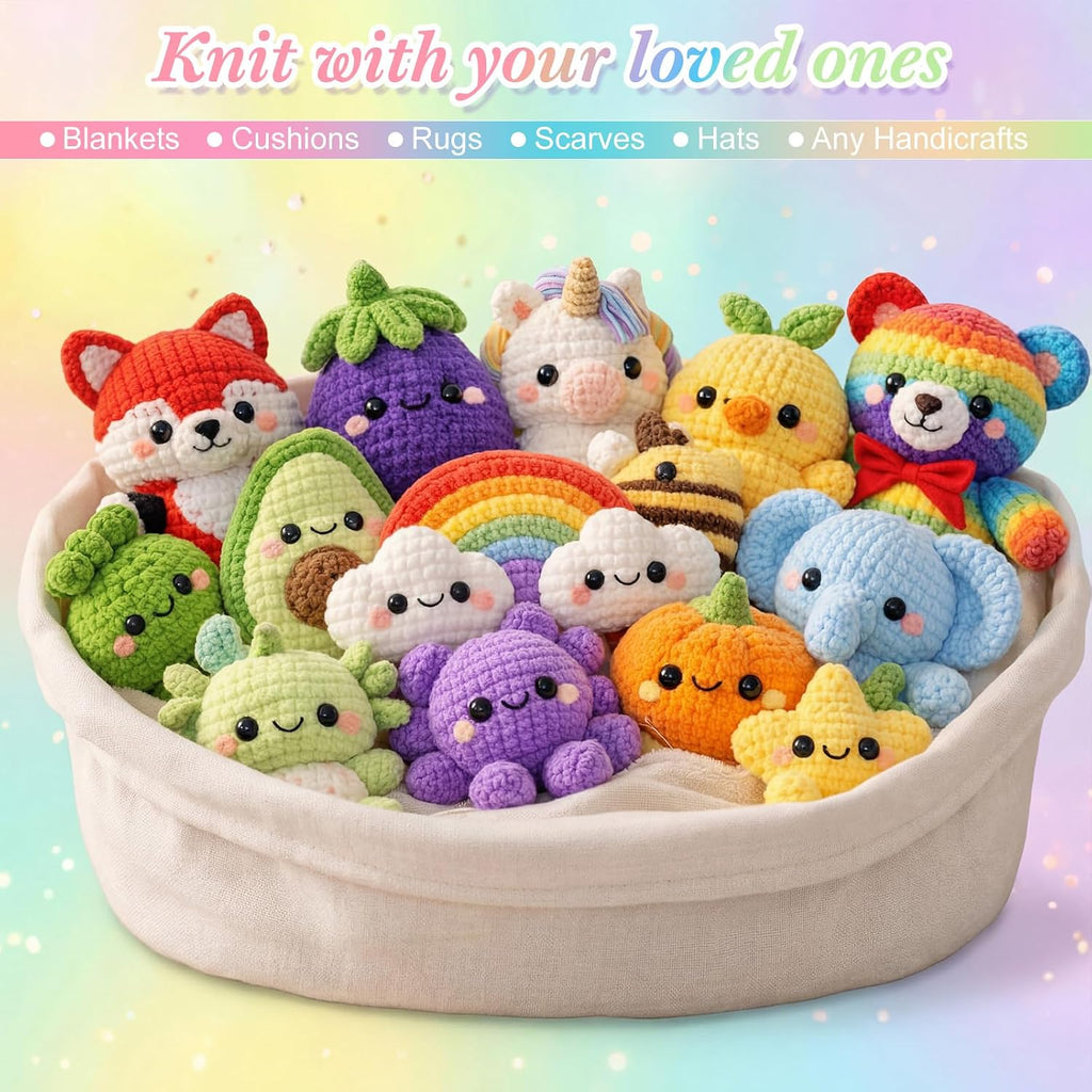 Buryeah 8 Pack #5 Skinny Chenille Yarn for Hand Knitting Rainbow