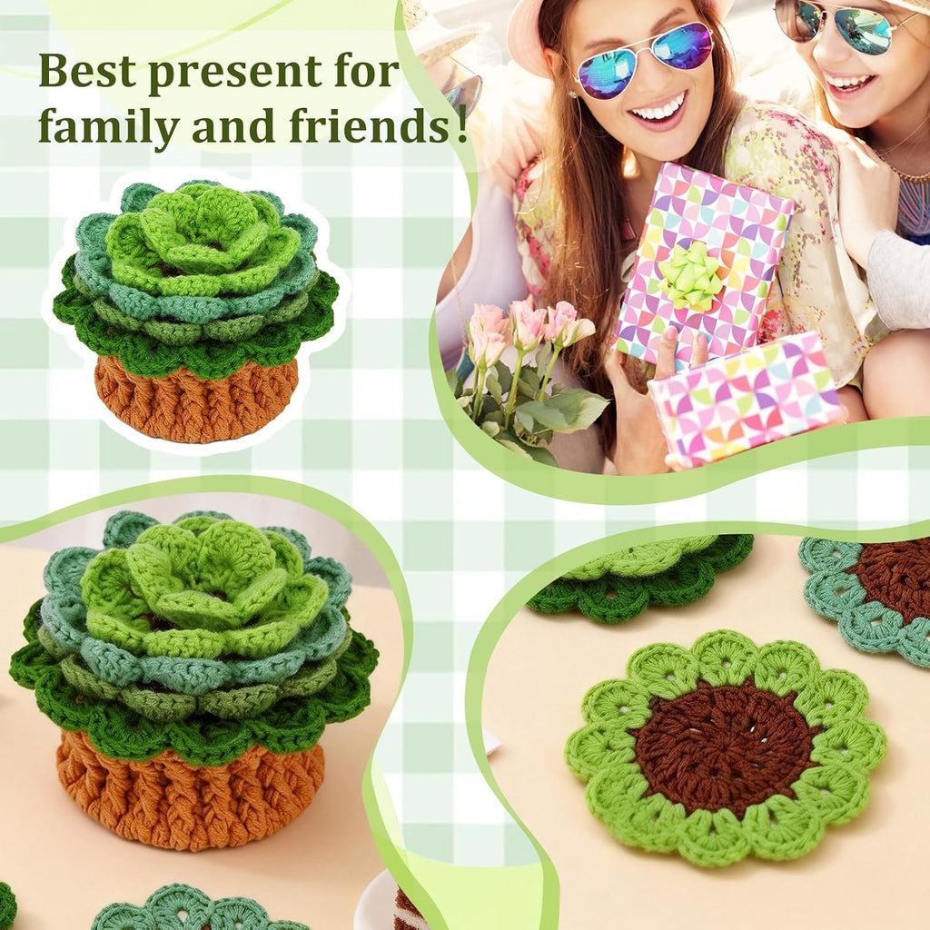 kjcbkcb 6Pcs Crochet Kit for Beginners Cute Potted Plant Cup Mats