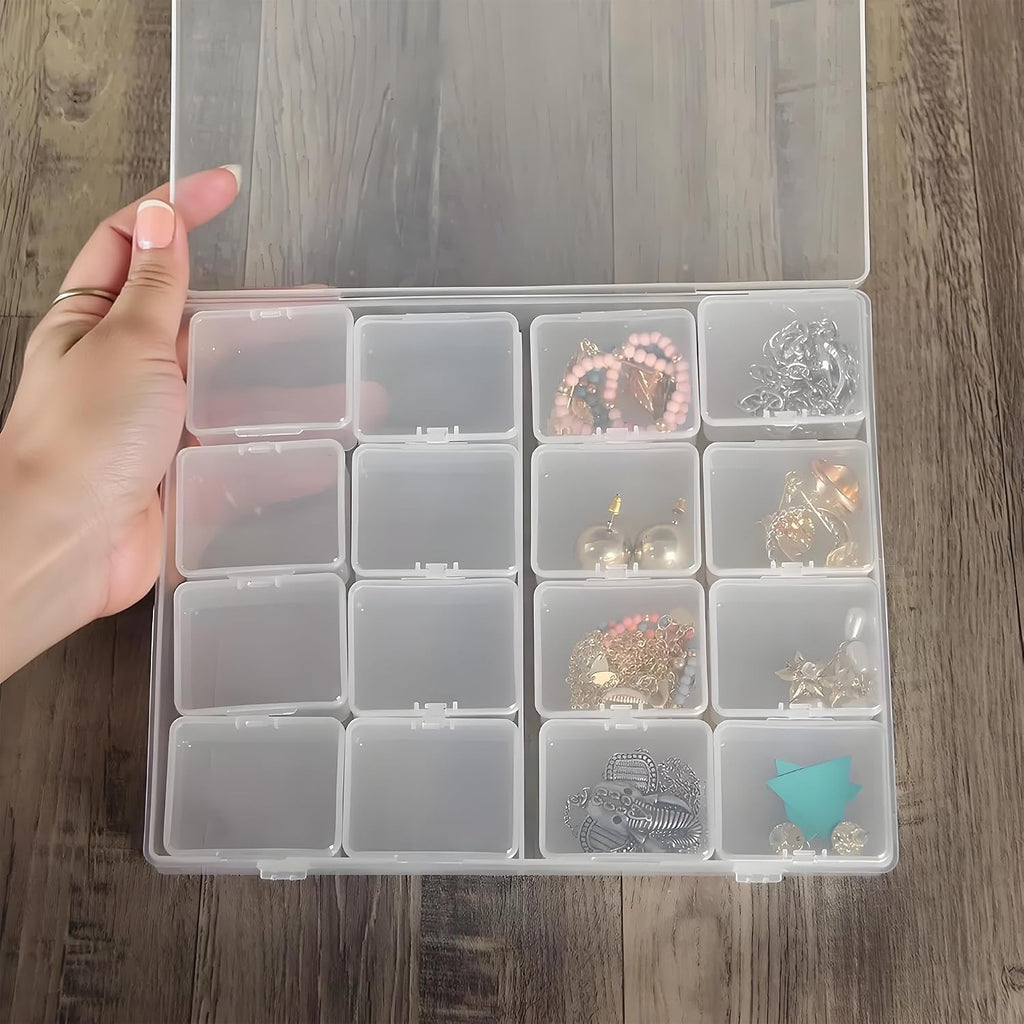 Large Bead Storage Box - 16 Grids Clear Organizer, 1 Pack,Portable for