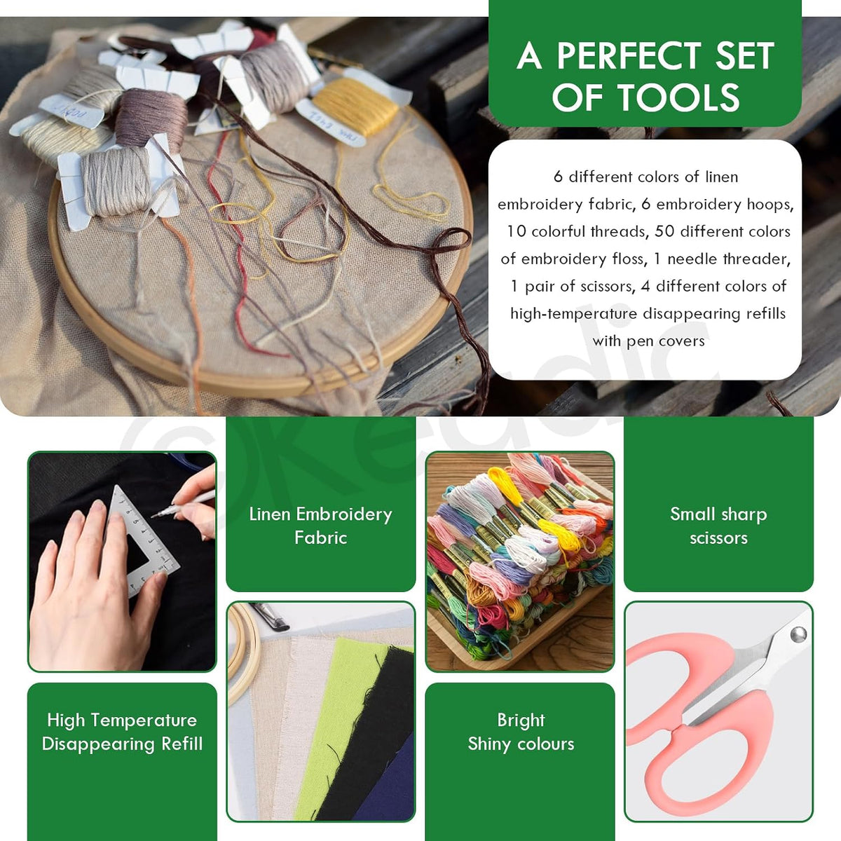 Keadic 78Pcs Embroidery Kit for Beginners, Hand Embroidery Kit Classic