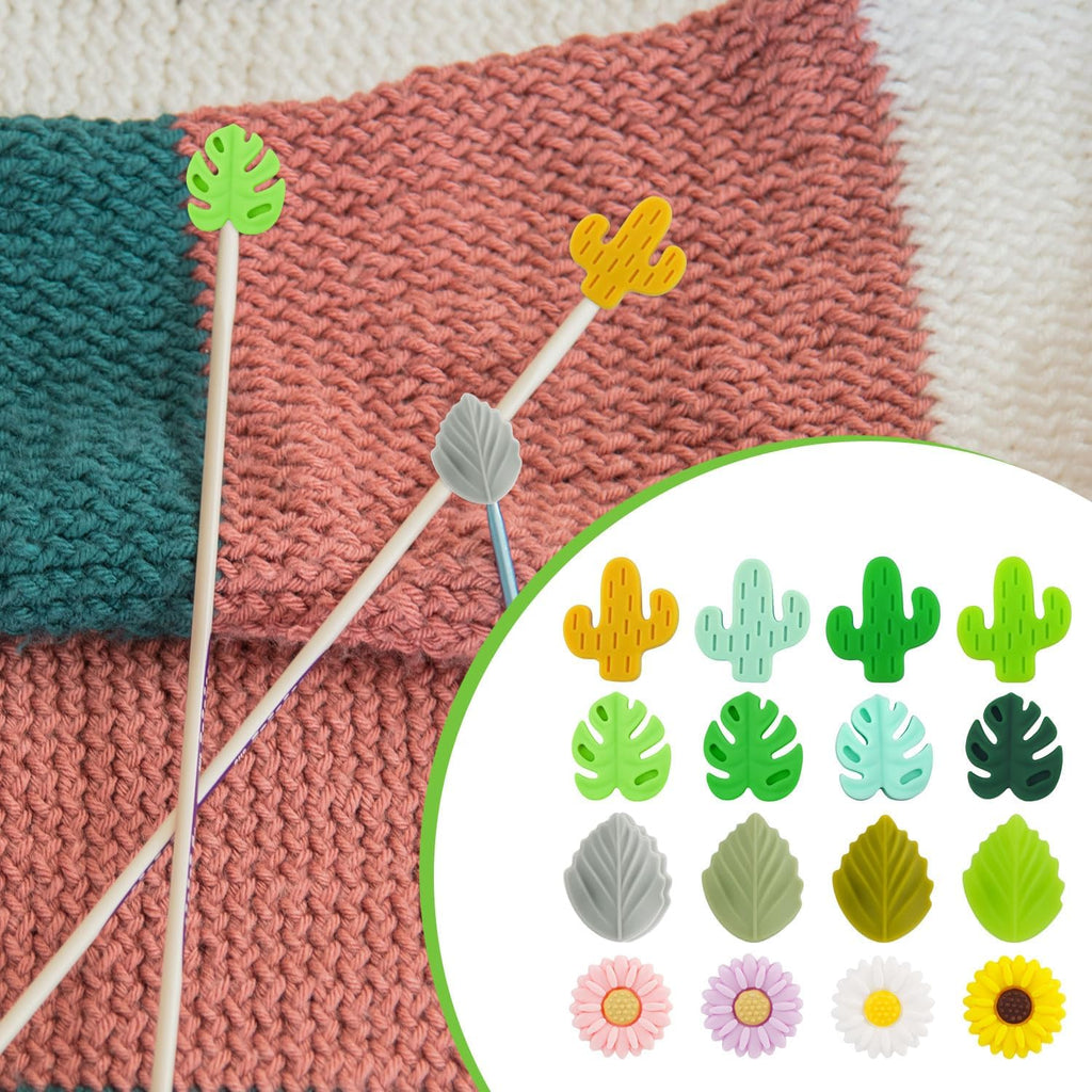 16pcs Knitting Needle Stoppers, Silicone Needle Point Protectors Daisy