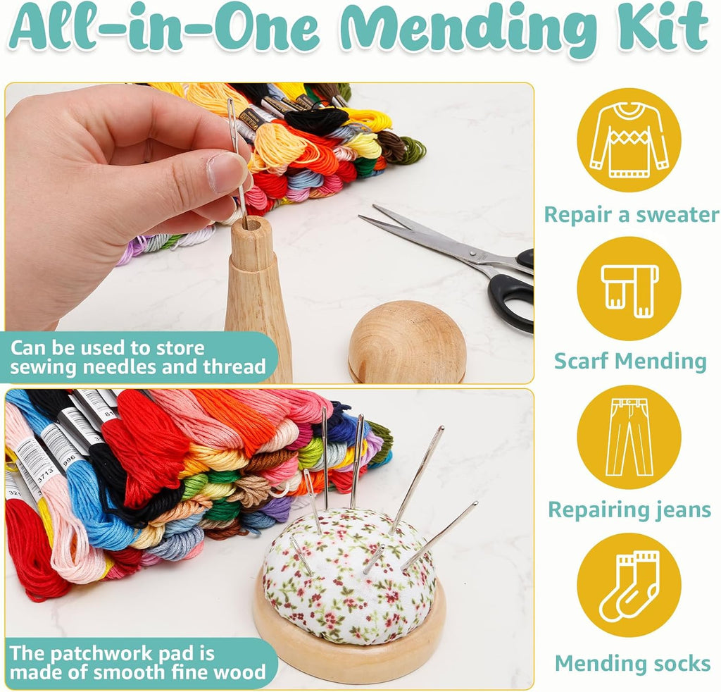 Mini Darning Frame Mushroom Knit Patch Kit with 14 Hook, Small Weaving