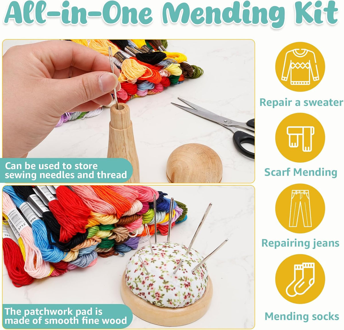 Mini Darning Frame Mushroom Knit Patch Kit with 14 Hook, Small Weaving
