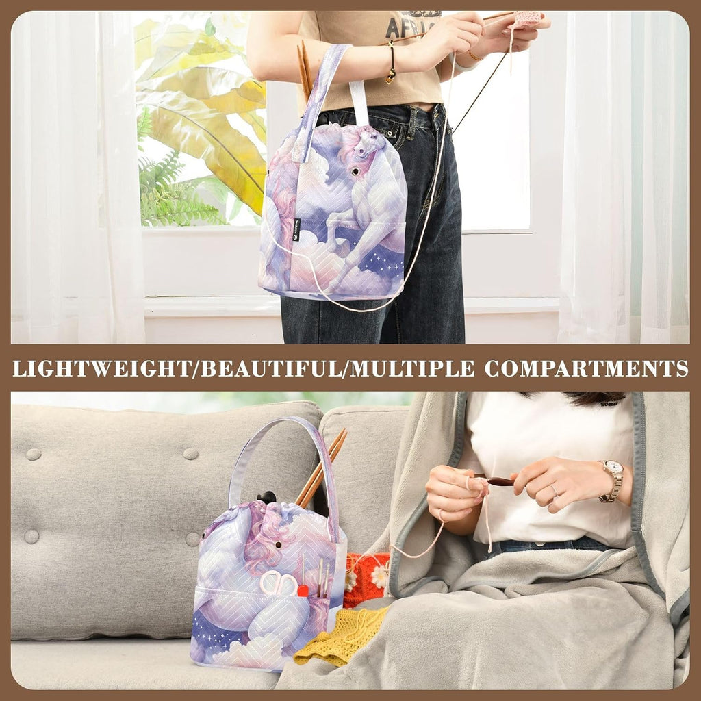 YETTASBIN Unicorn Yarn Storage Bag, Large Crochet Knitting Bag
