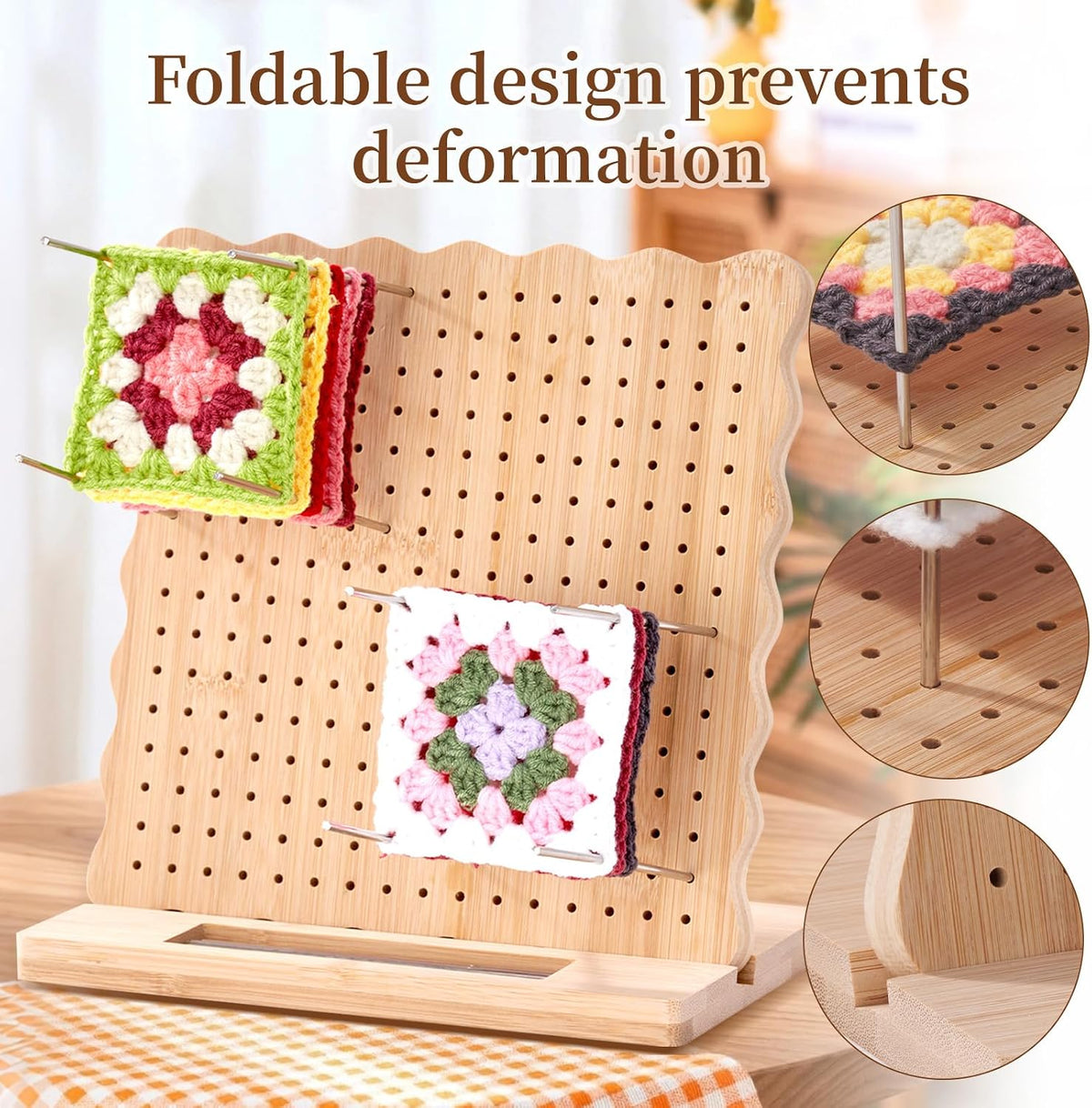 9.25 Inch Granny Square Blocking Board - Bamboo Crochet Blocking Set
