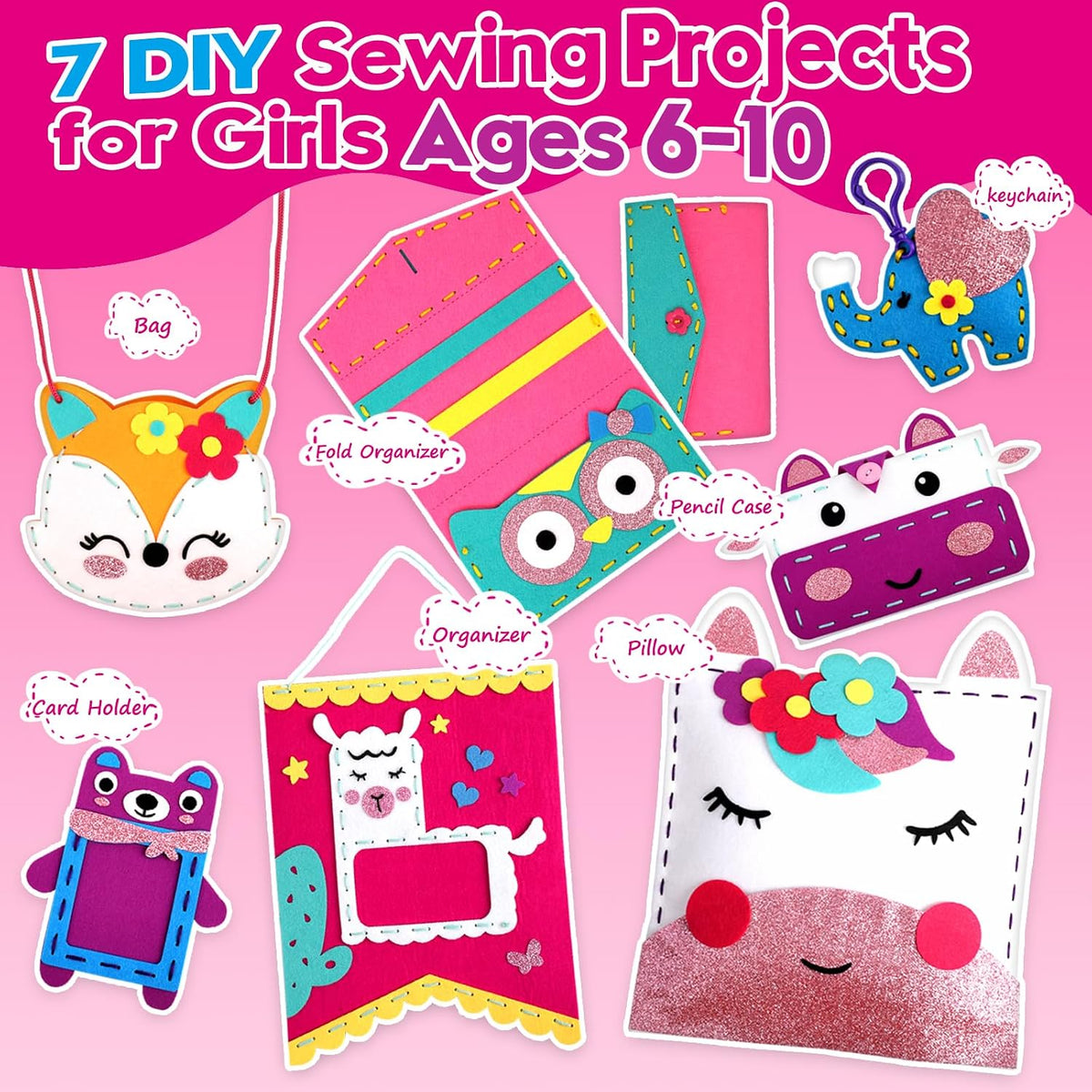 Sewing Craft Kit for Girls: DIY Felt Sewing Kit for Kids Ages 5-10, 7
