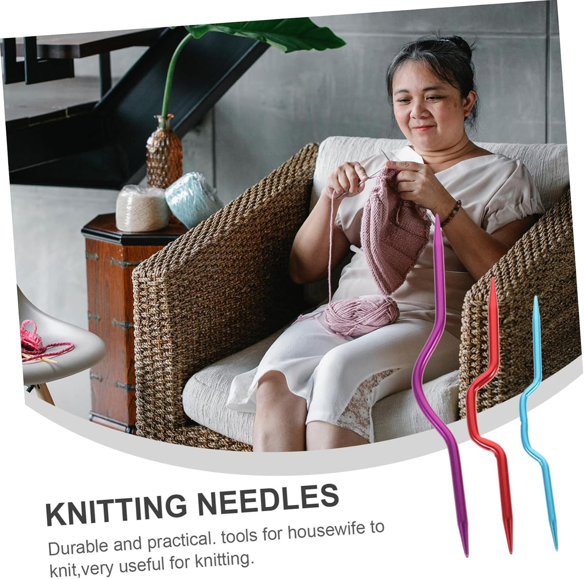 3Pcs Aluminum Cable Knitting Needles, Comfortable Handle Crochet Tool