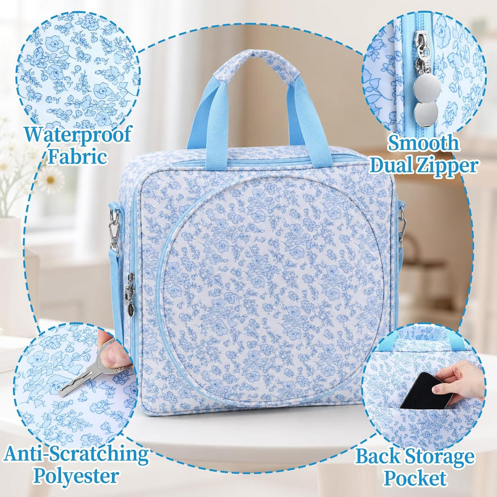 Locmeo Blue Floral Needlepoint Project Bag Embroidered Sewing