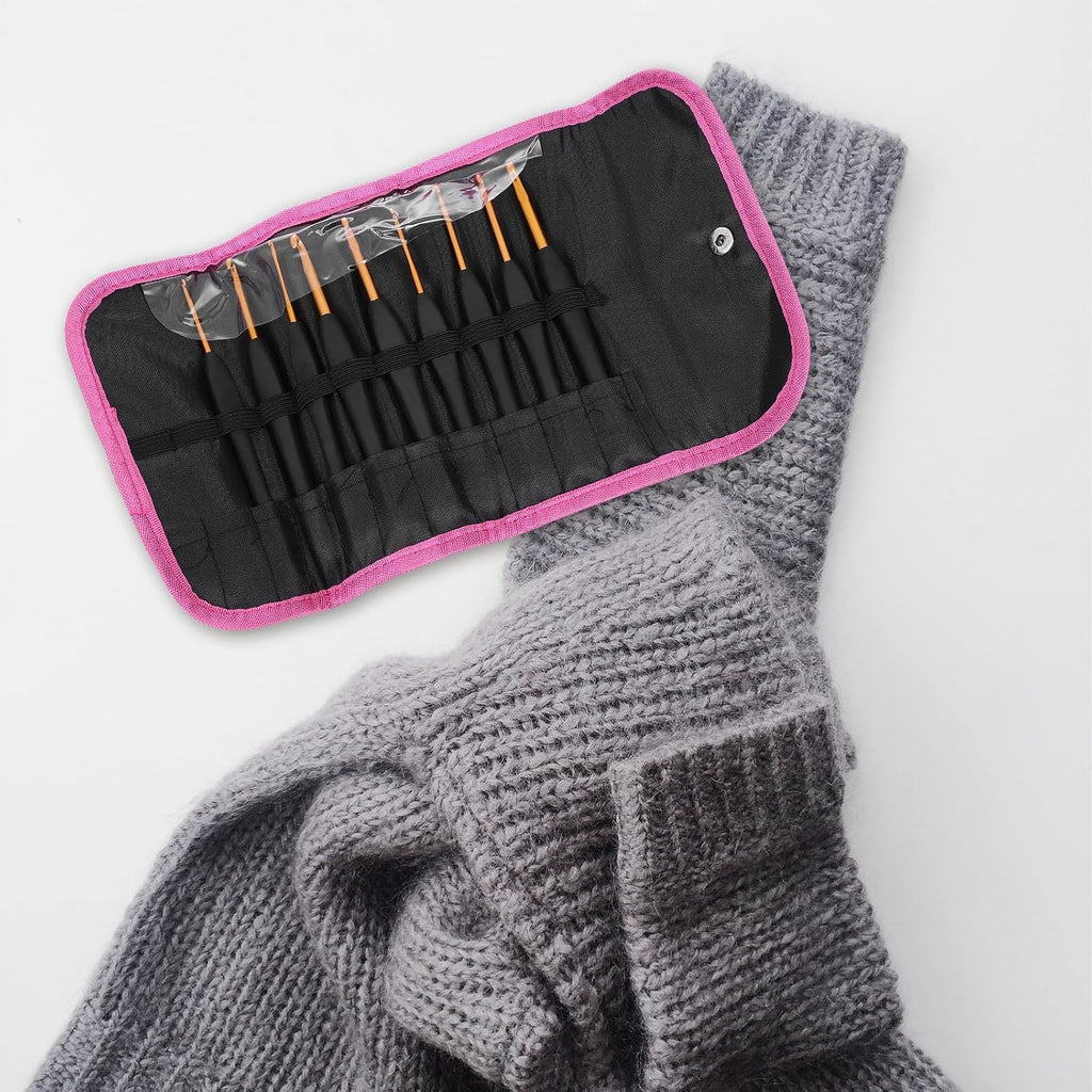 Black Crochet Hooks Set for Winter Knitting Classes, 9 Size