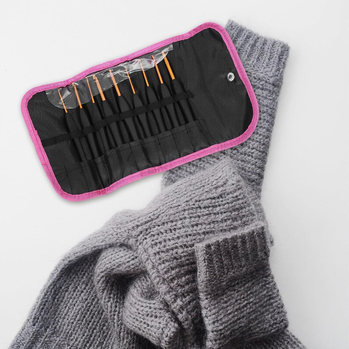 Black Crochet Hooks Set for Winter Knitting Classes, 9 Size