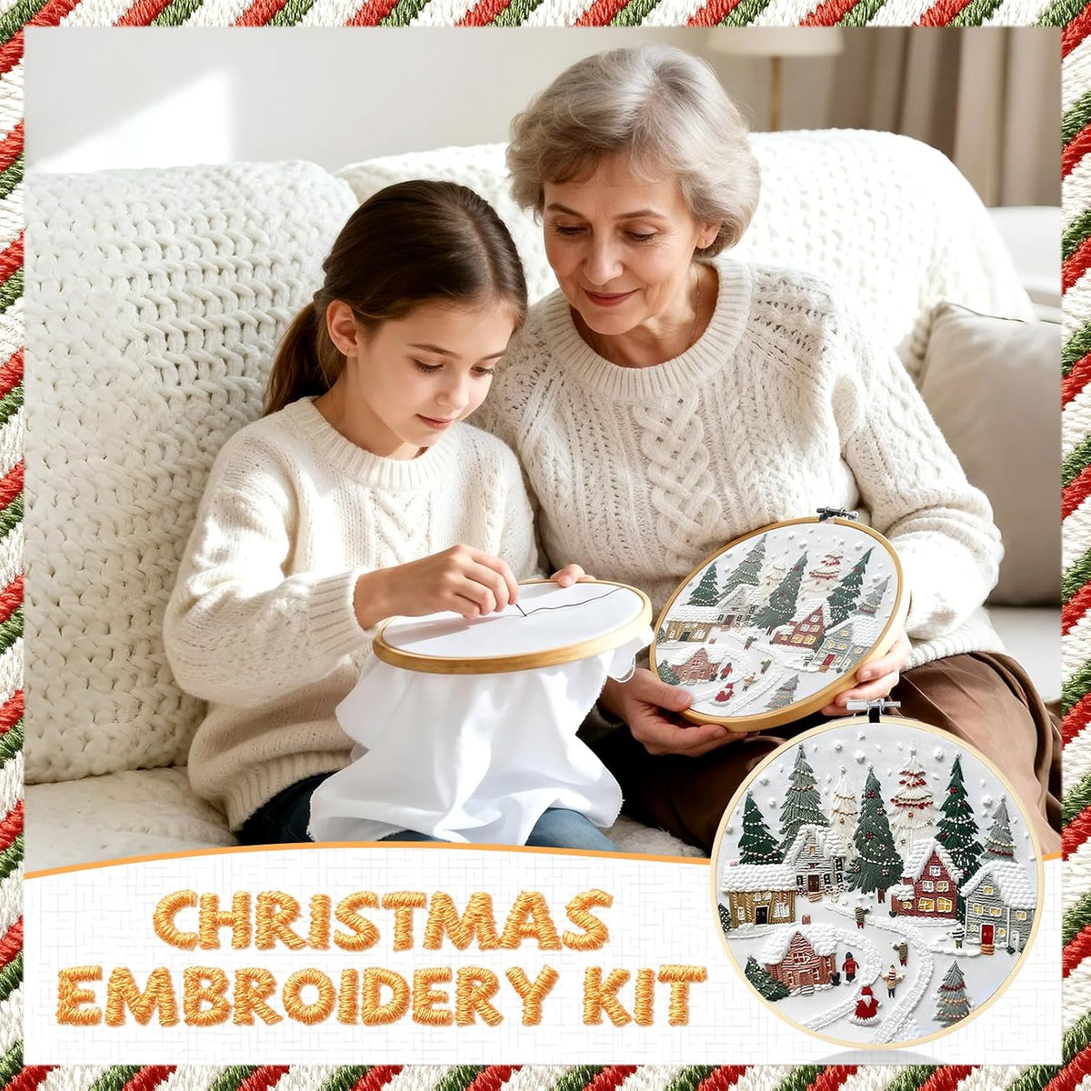 Christmas Embroidery Kit with Four Winter Patterns for Holiday
